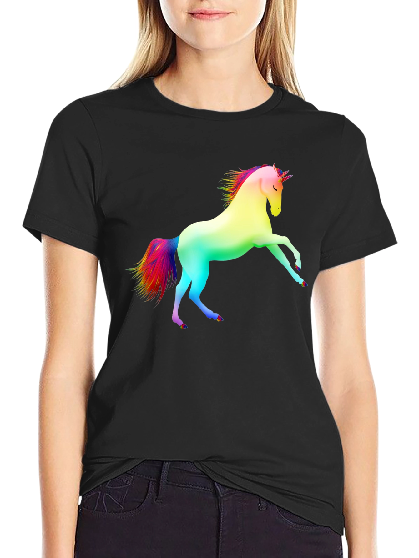 Rainbow Unicorn Black T-Shirt