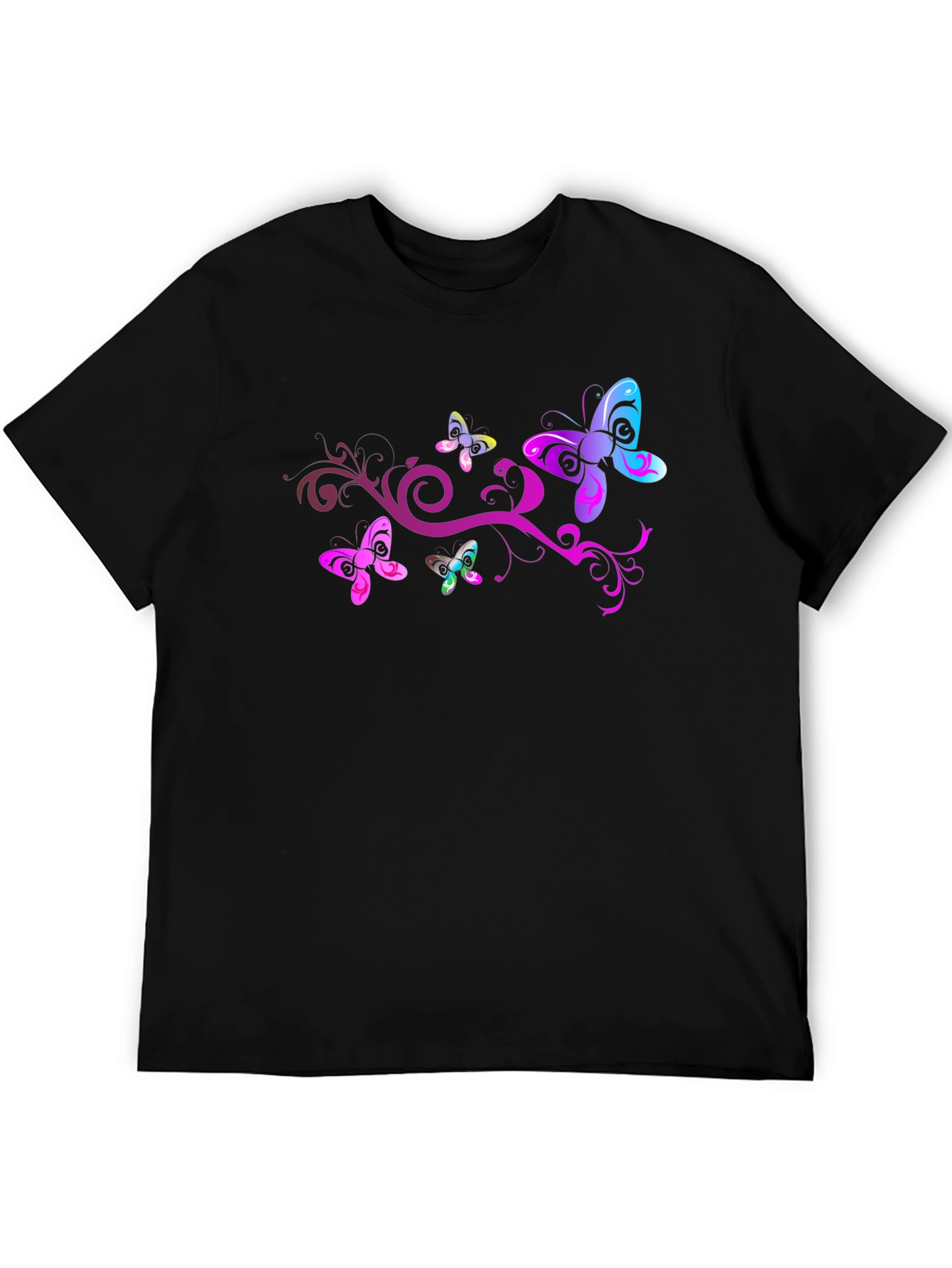 Butterfly Swirl Graphic Black T-Shirt