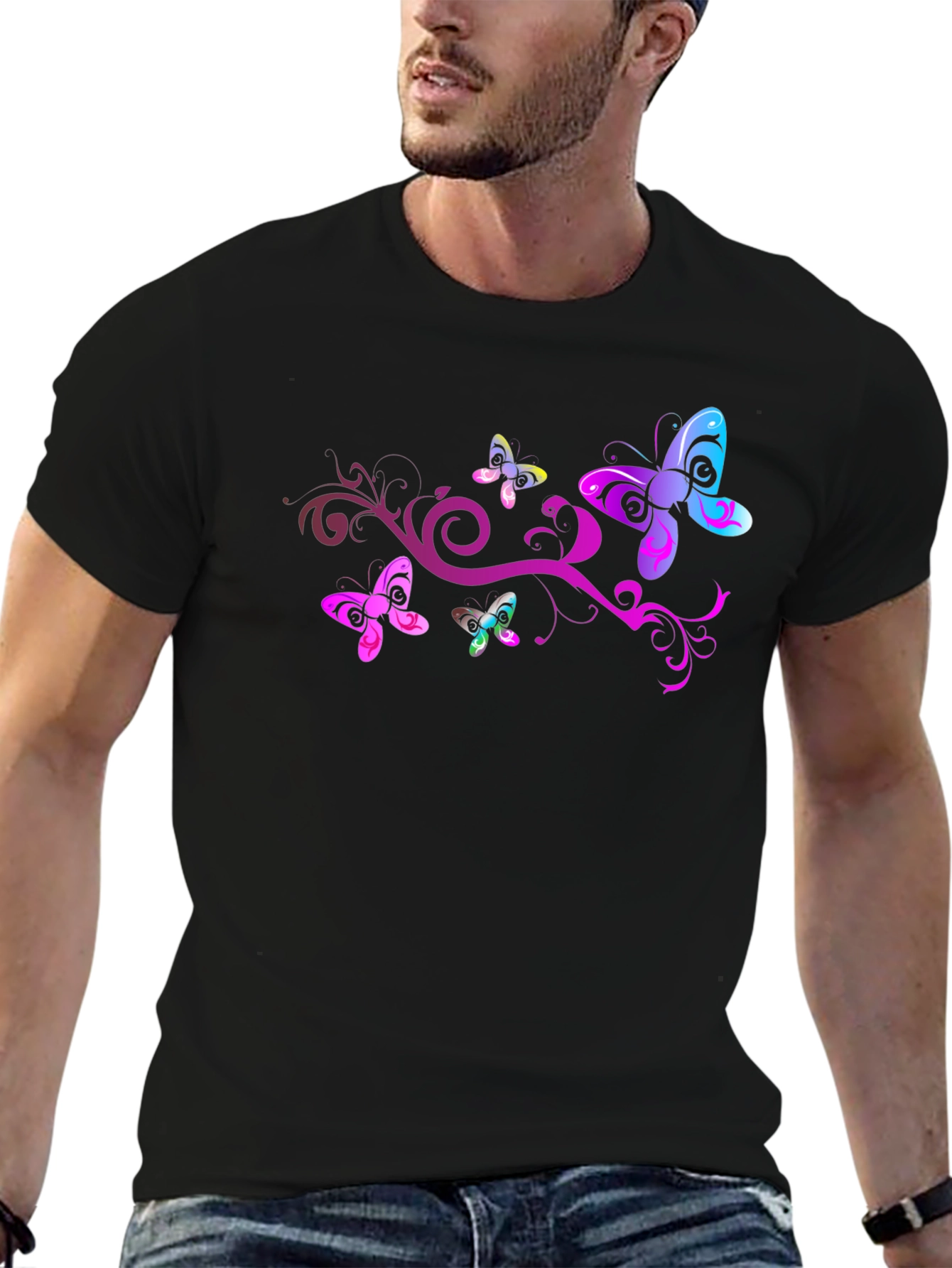 Butterfly Swirl Graphic Black T-Shirt