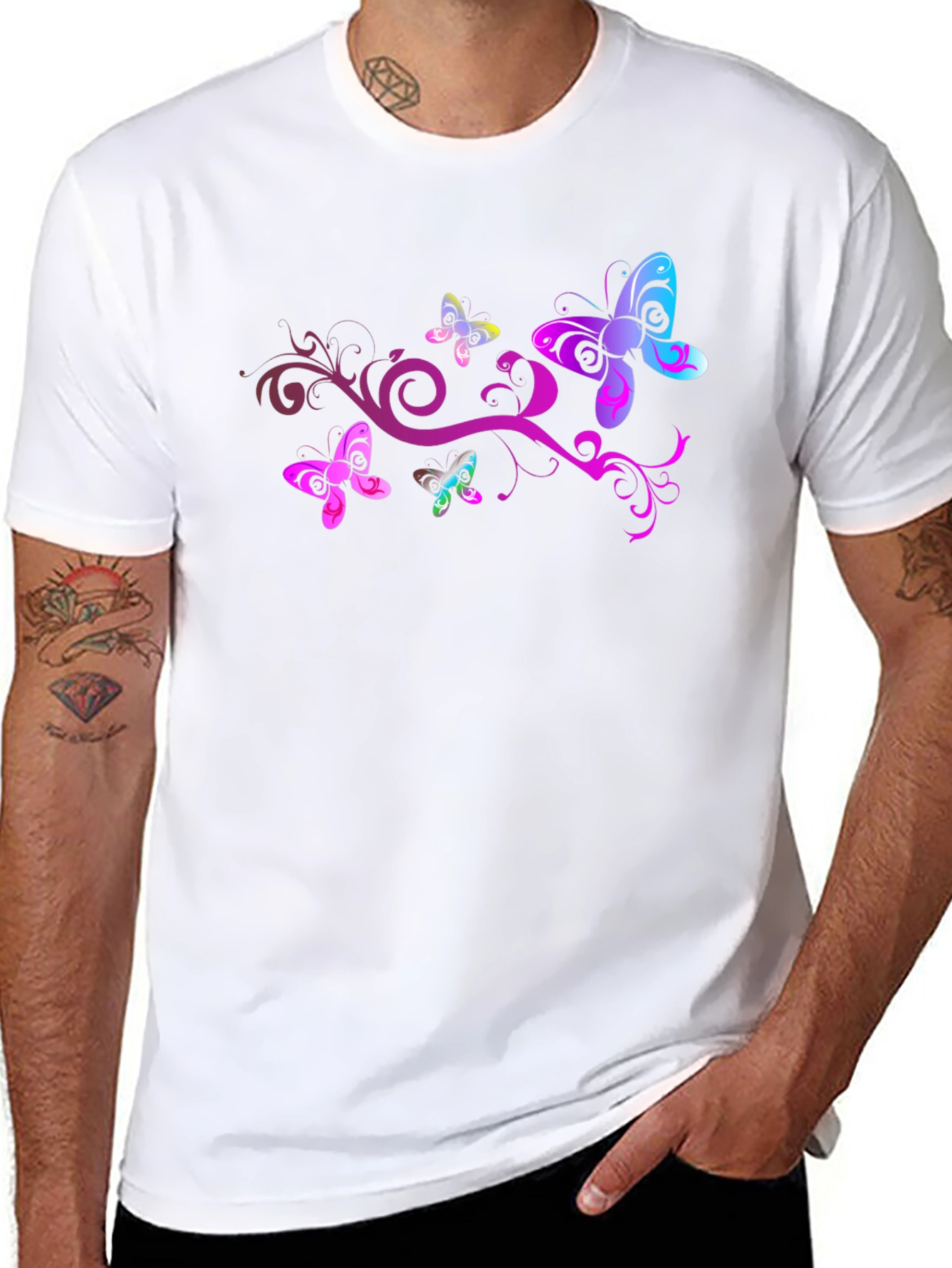 Butterfly Swirl Graphic Black T-Shirt