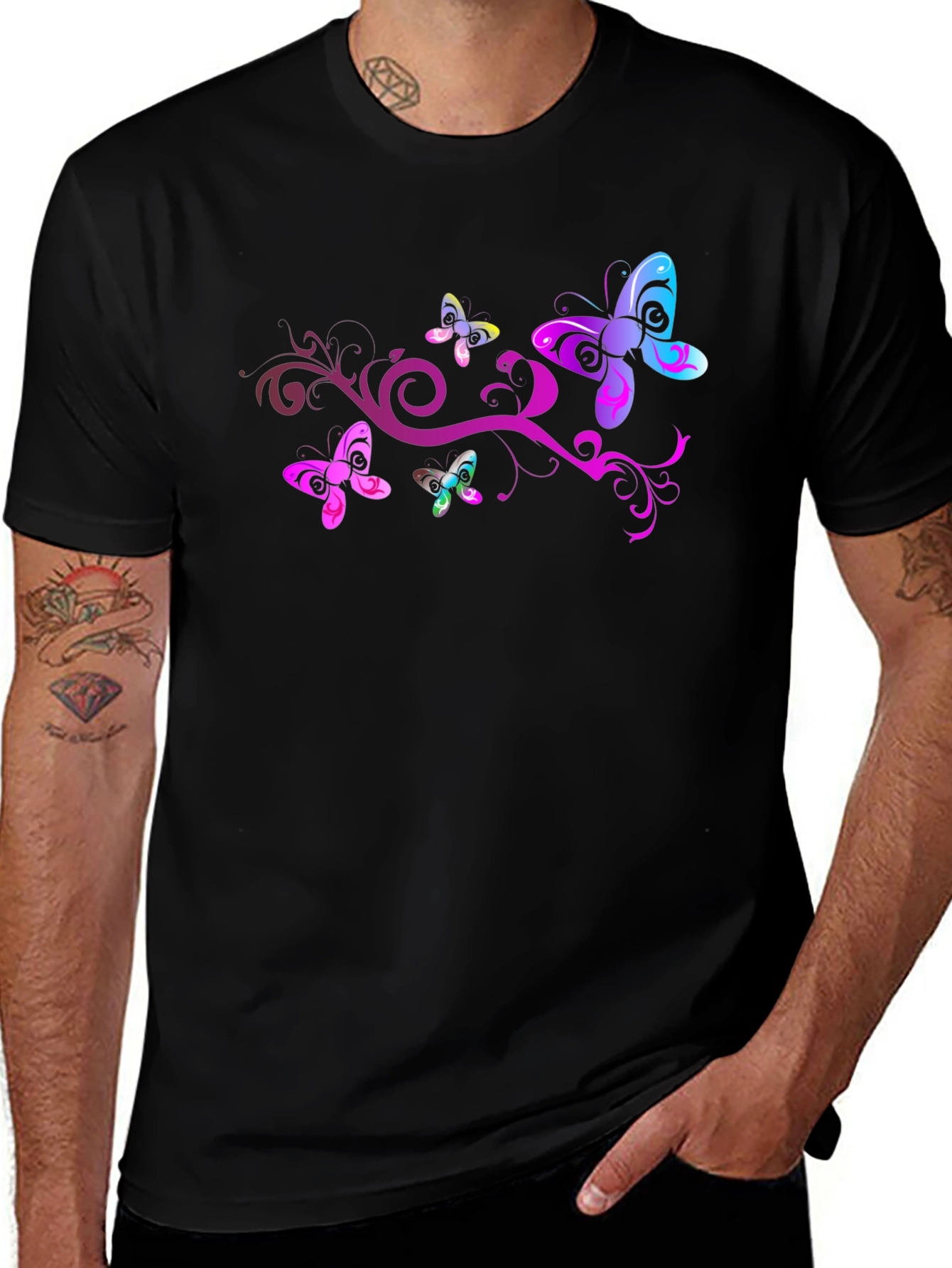 Butterfly Swirl Graphic Black T-Shirt