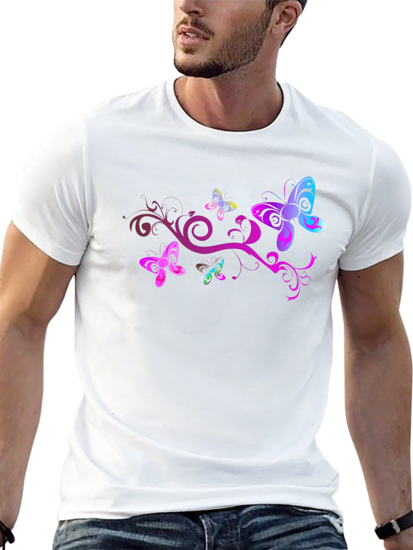 Butterfly Swirl Graphic Black T-Shirt