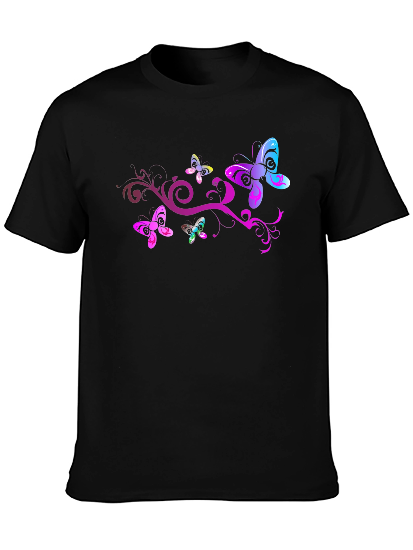Butterfly Swirl Graphic Black T-Shirt