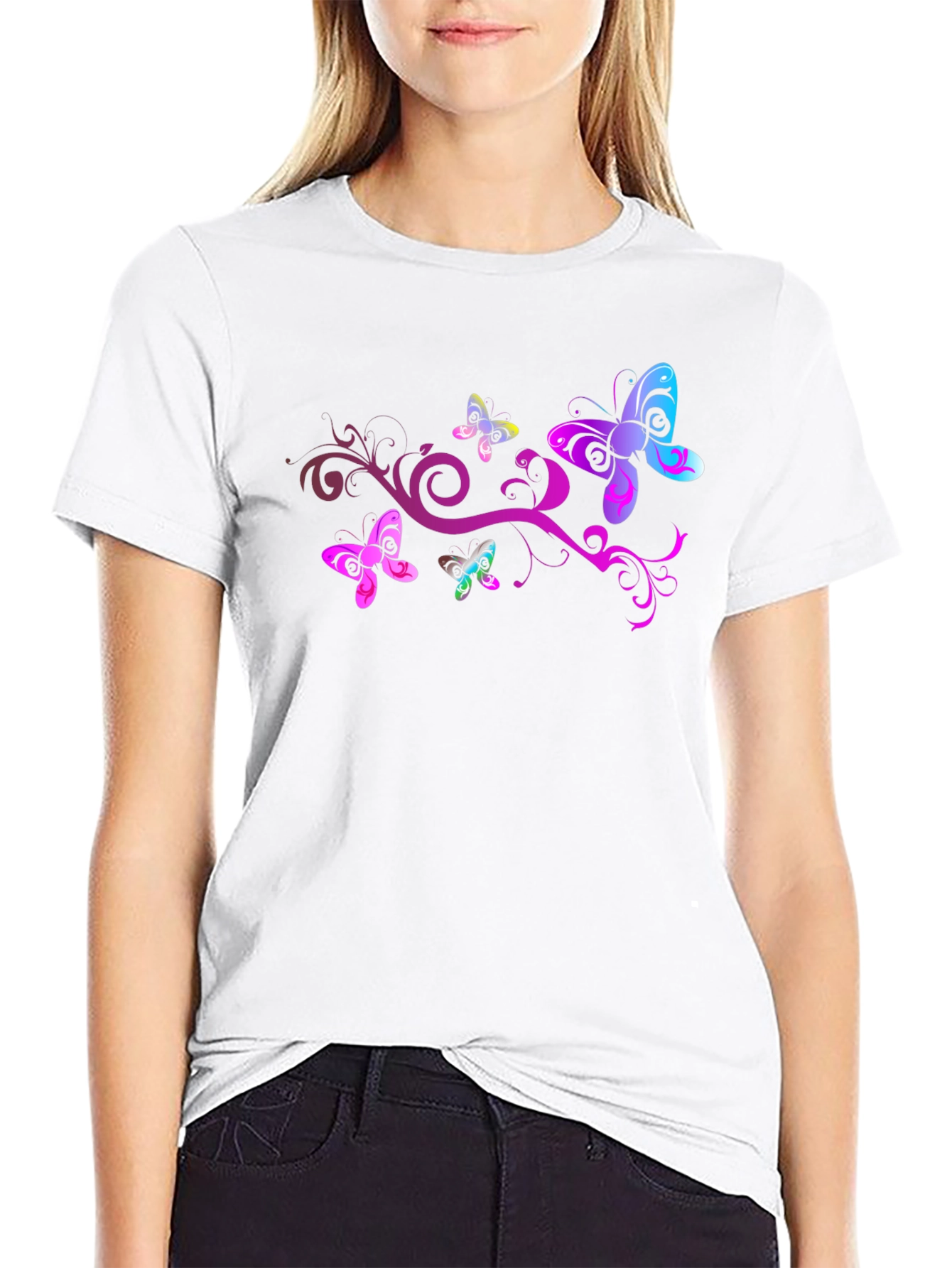 Butterfly Swirl Graphic Black T-Shirt