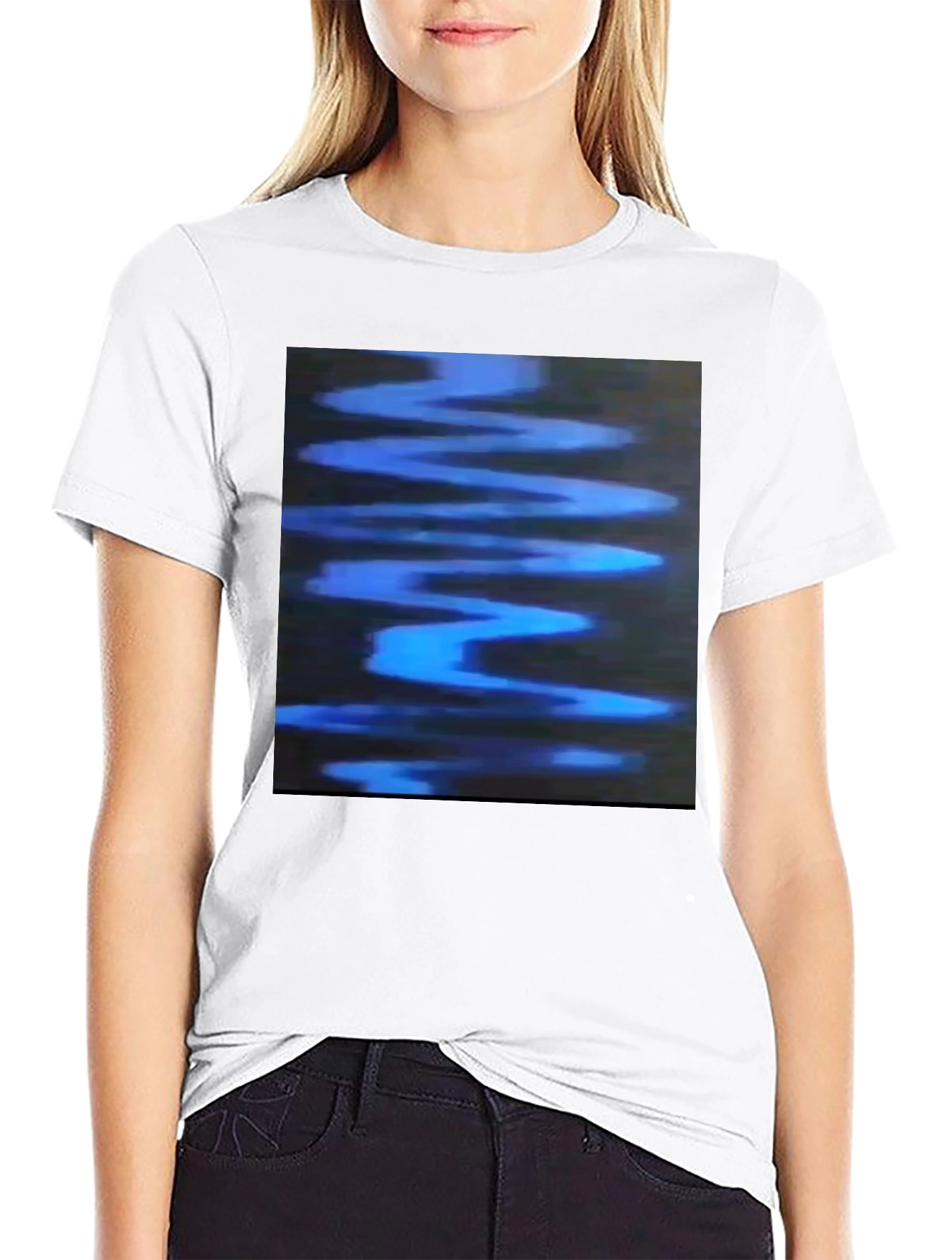 Abstract Blue Wave Graphic Black T-Shirt