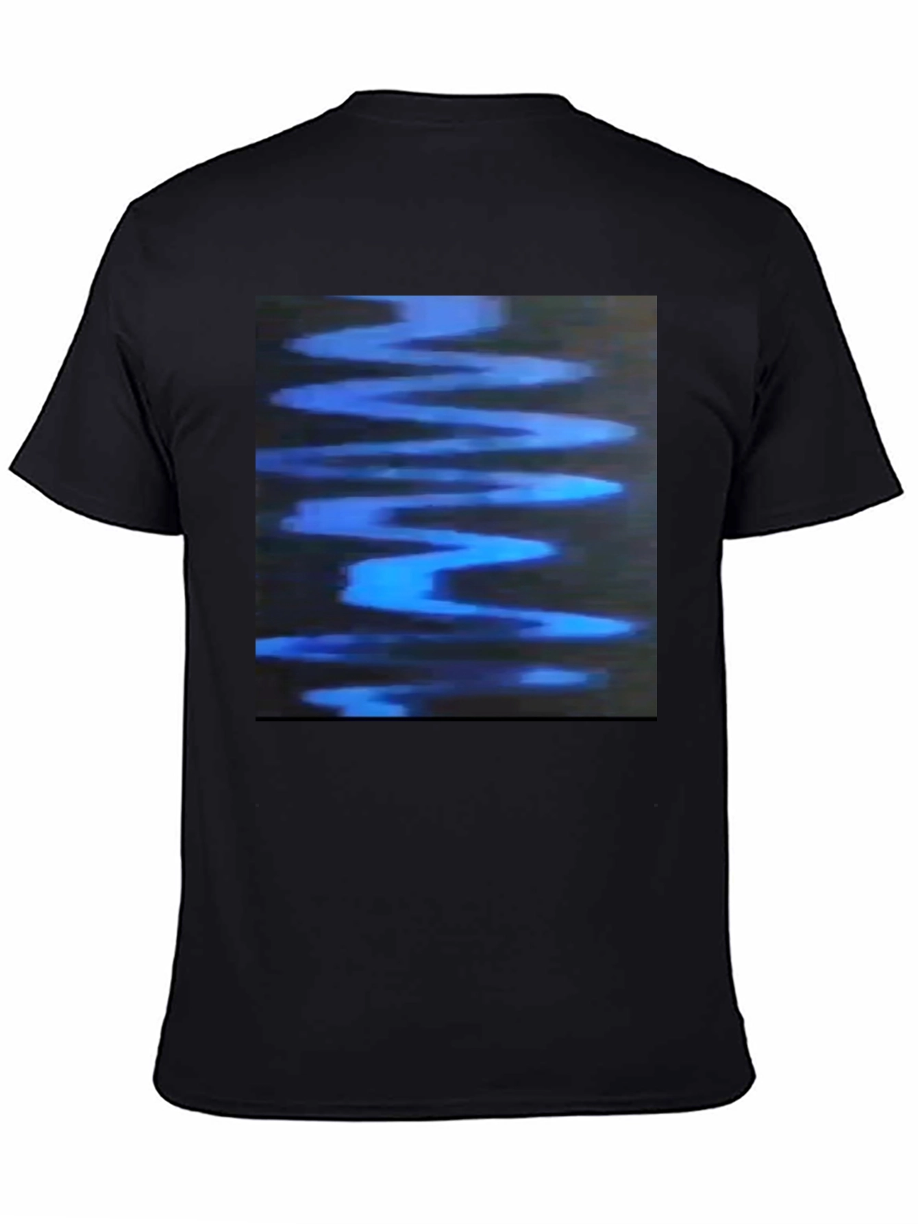 Abstract Blue Wave Graphic Black T-Shirt