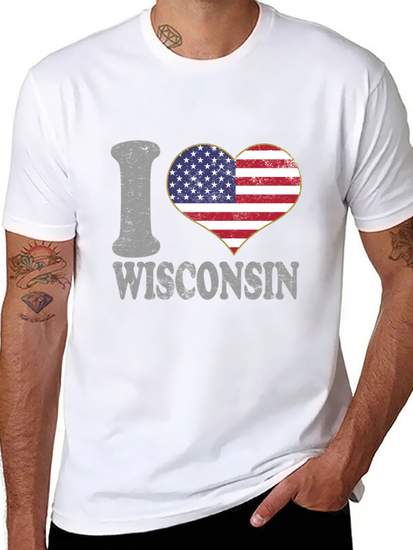 I Heart Wisconsin American Flag Graphic Tee