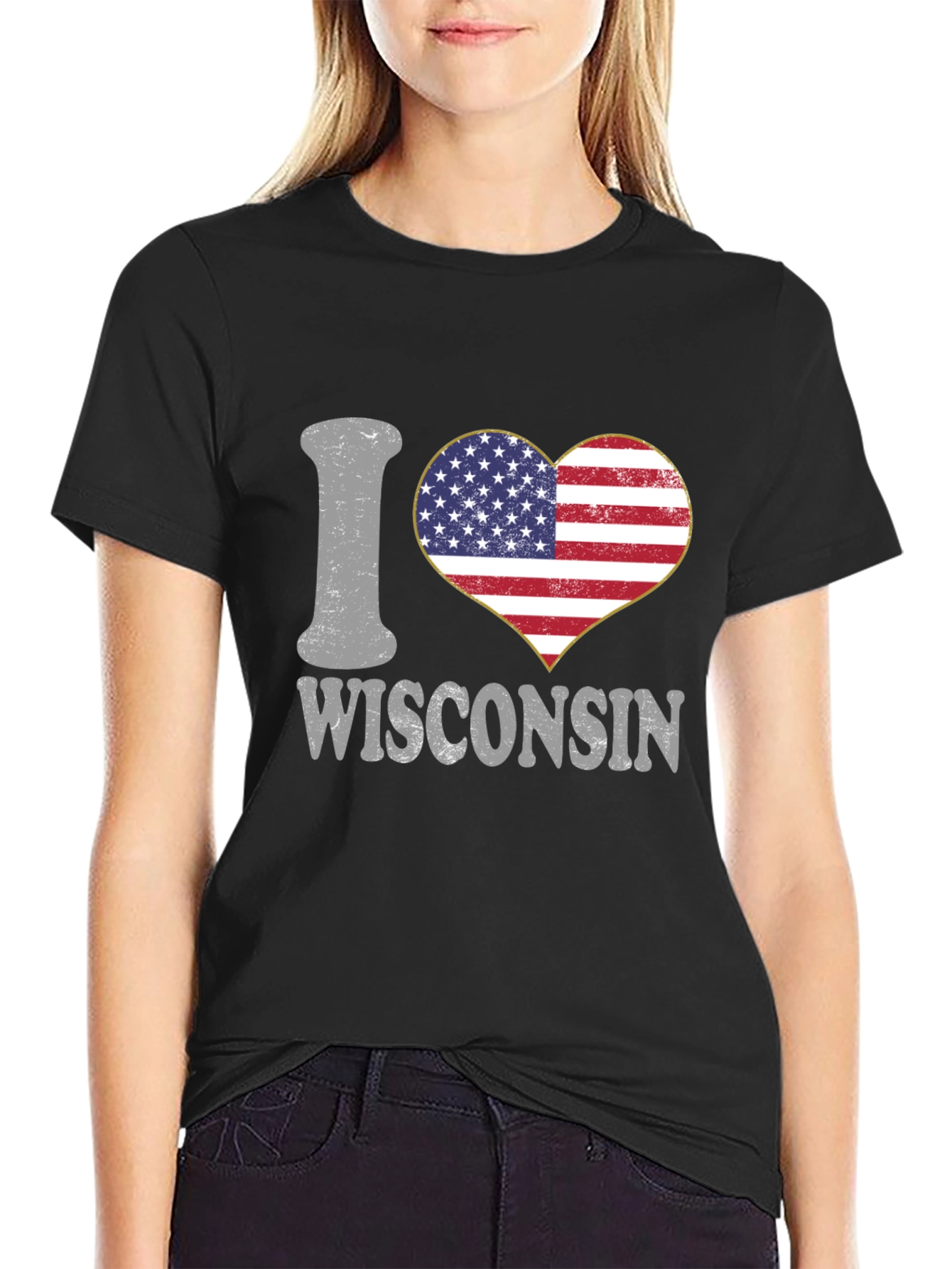 I Heart Wisconsin American Flag Graphic Tee