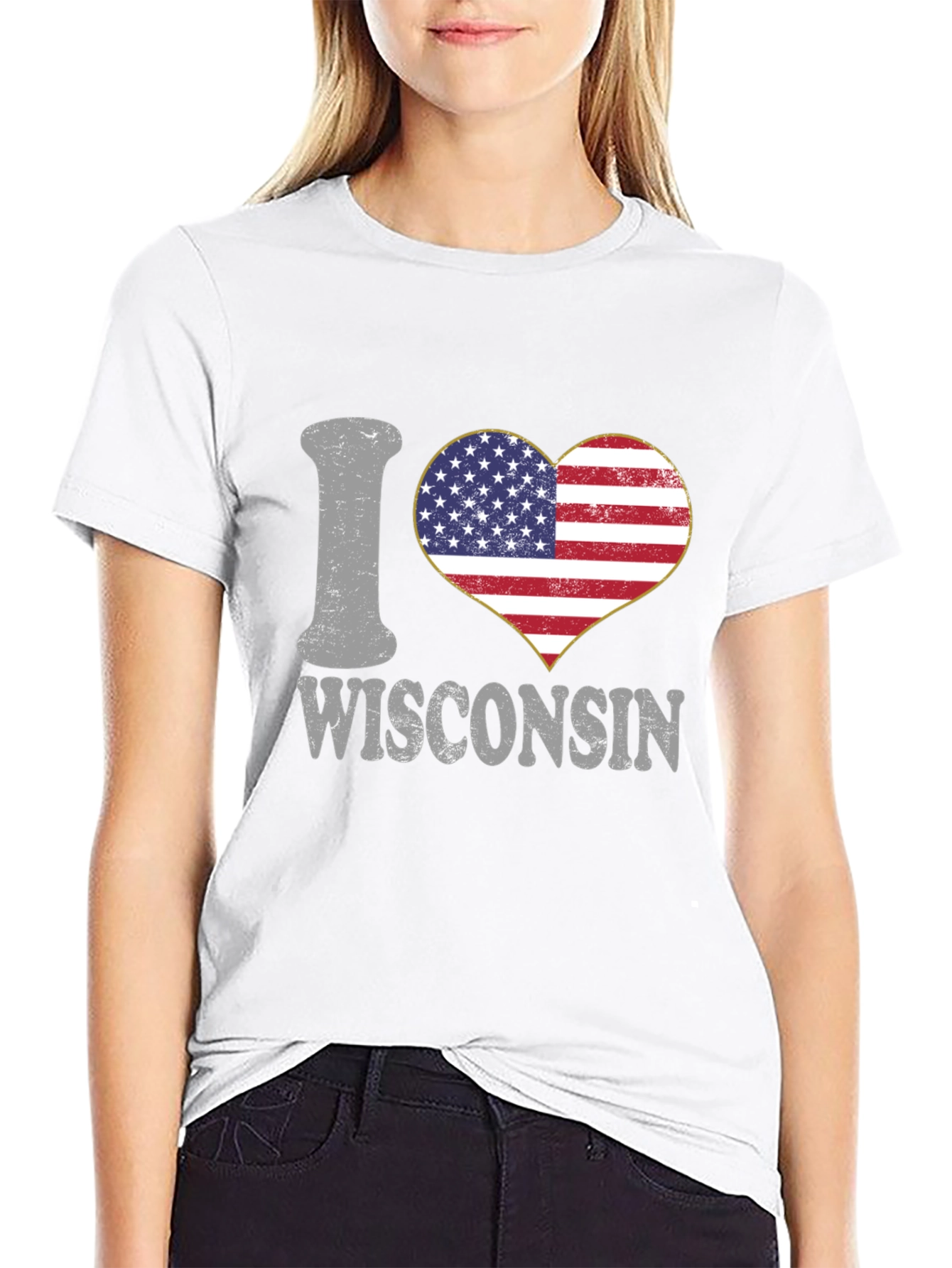 I Heart Wisconsin American Flag Graphic Tee