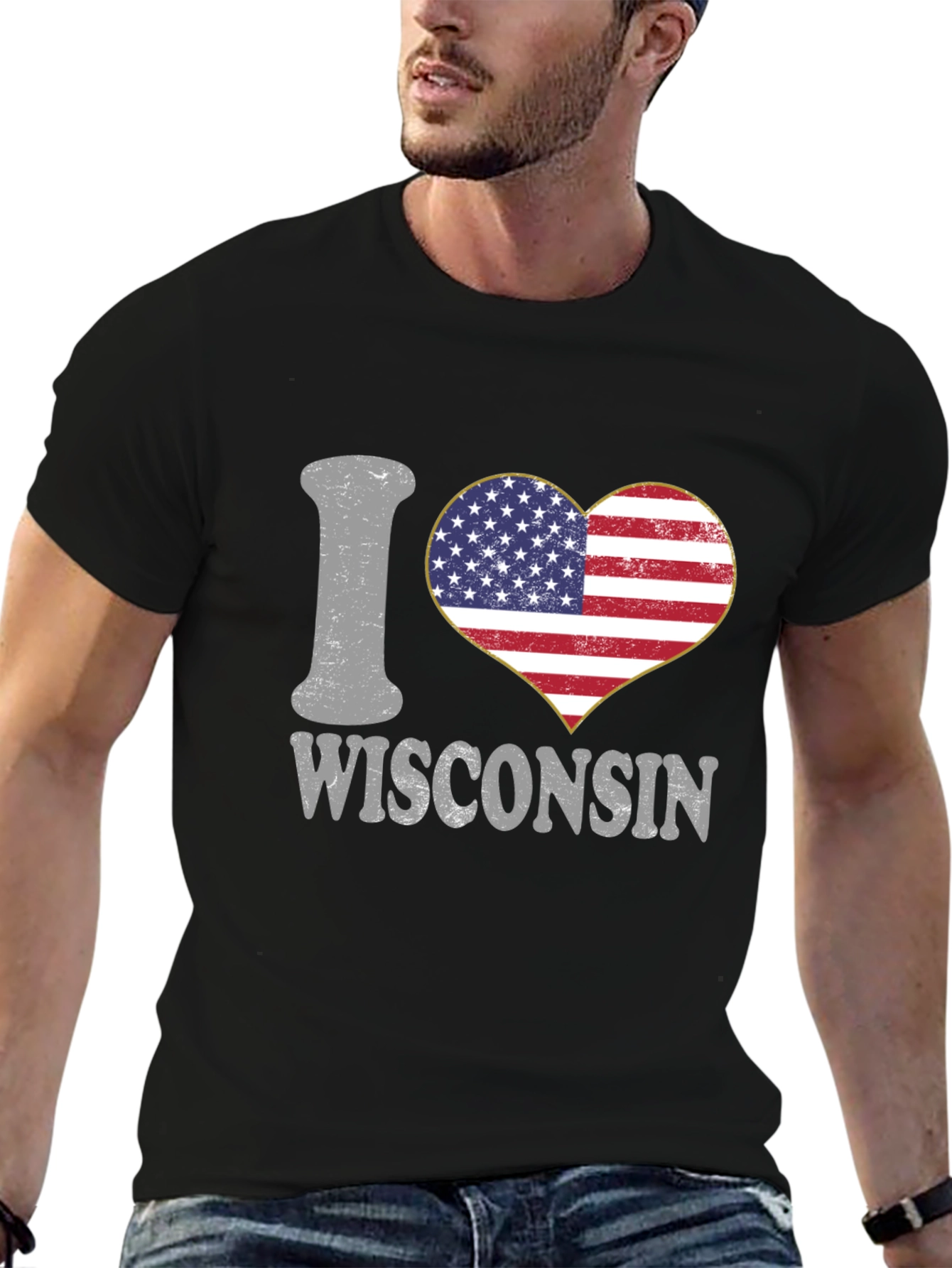 I Heart Wisconsin American Flag Graphic Tee