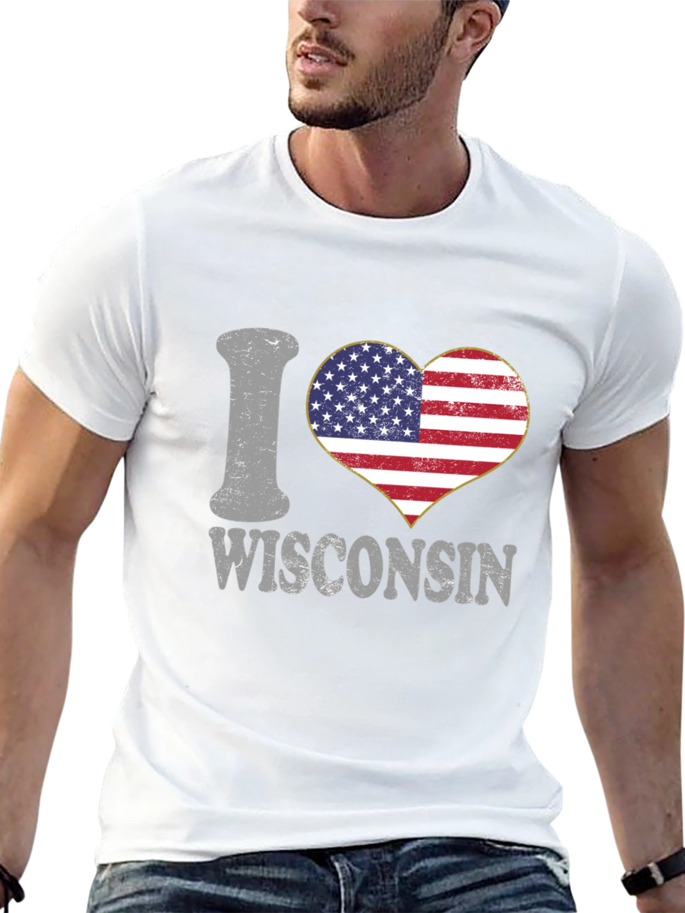 I Heart Wisconsin American Flag Graphic Tee