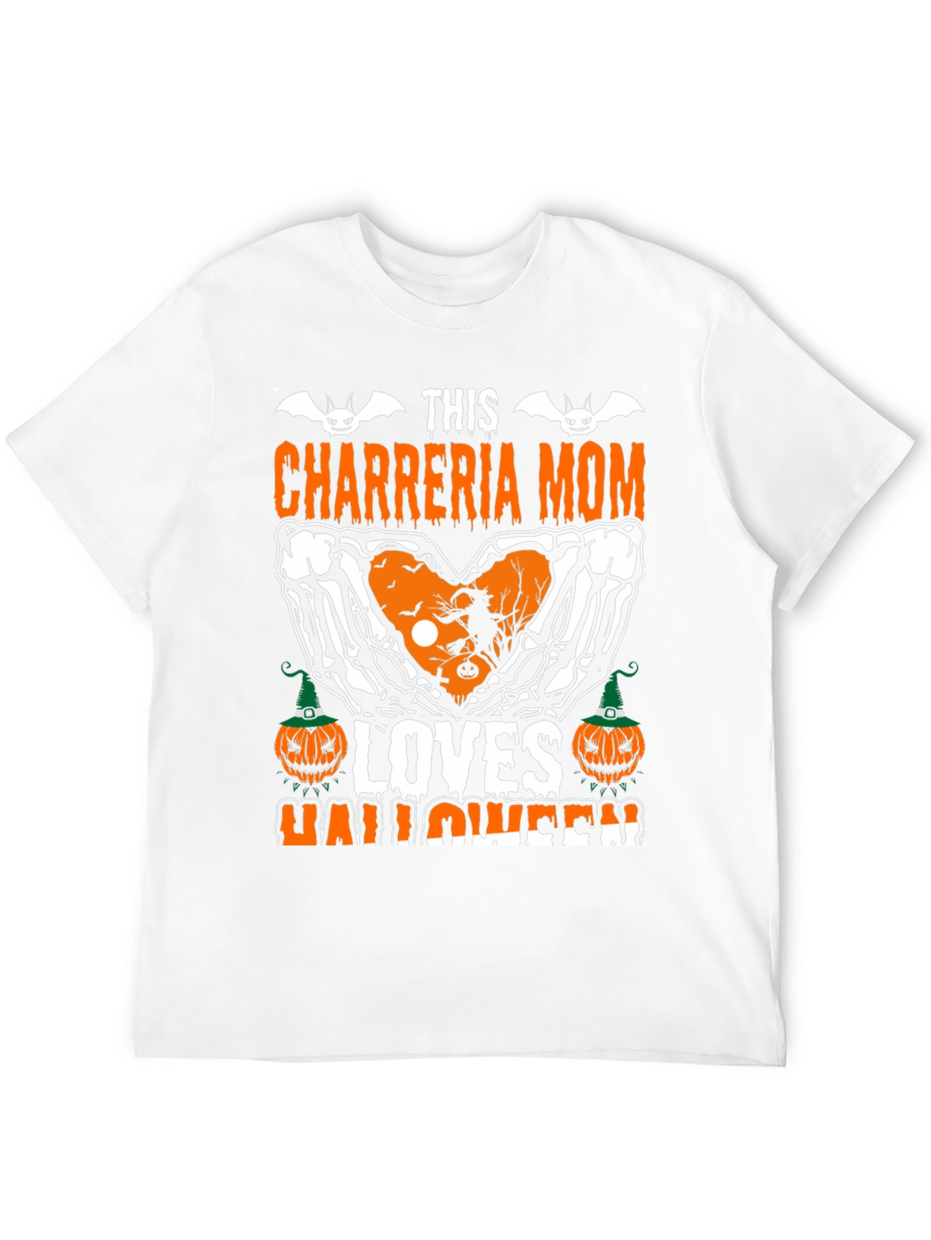 Chareria Mom Halloween T-Shirt Skeleton Hands & Pumpkins Design
