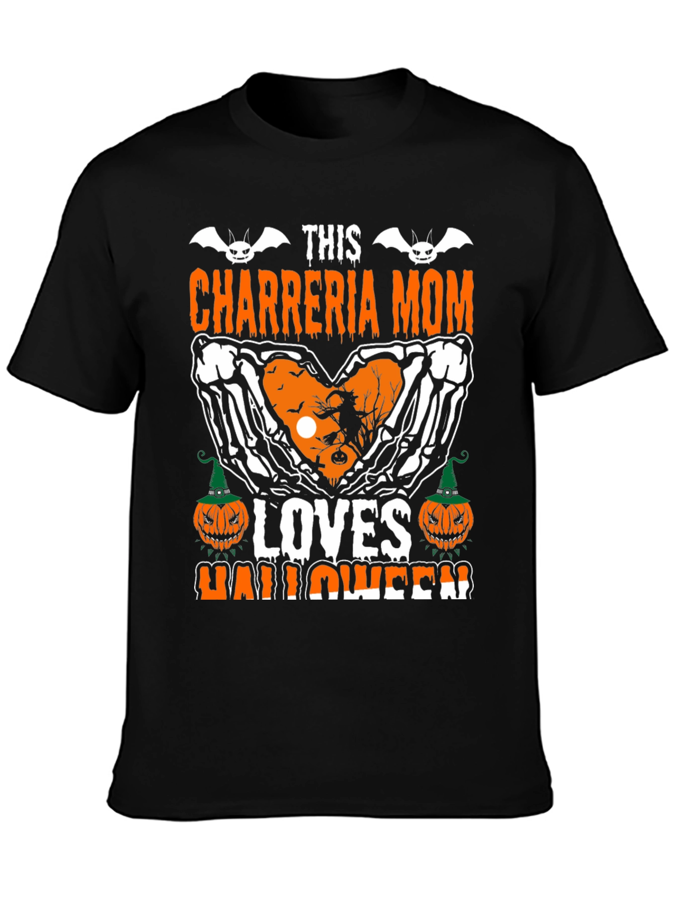 Chareria Mom Halloween T-Shirt Skeleton Hands & Pumpkins Design