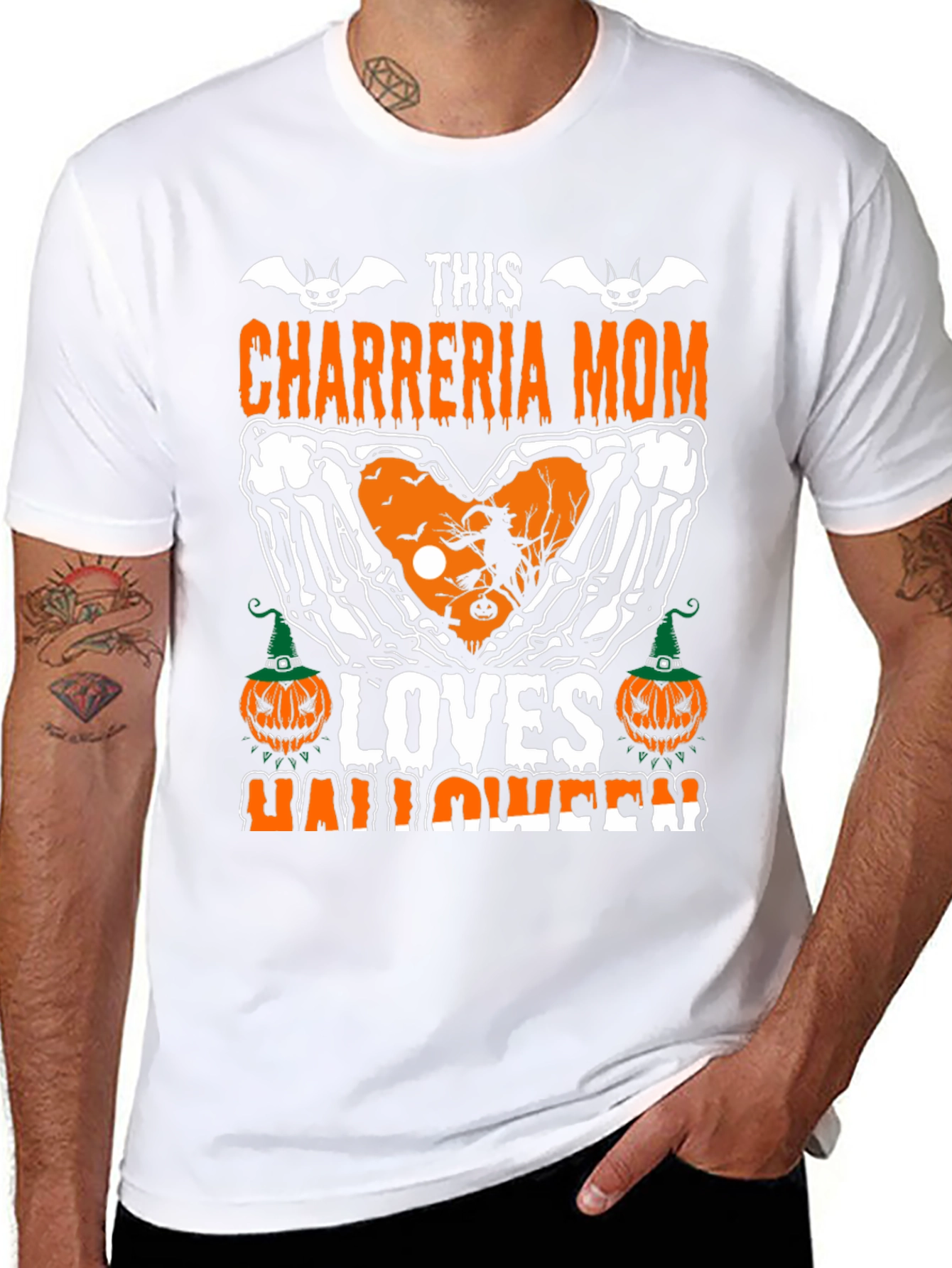 Chareria Mom Halloween T-Shirt Skeleton Hands & Pumpkins Design
