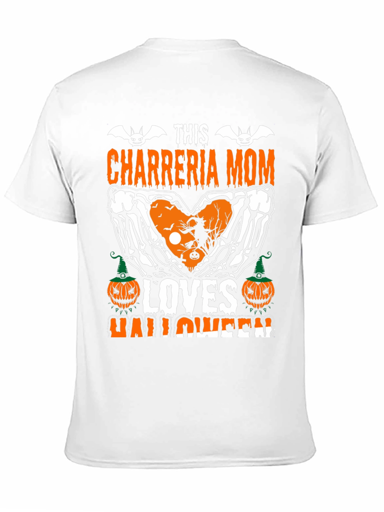 Chareria Mom Halloween T-Shirt Skeleton Hands & Pumpkins Design