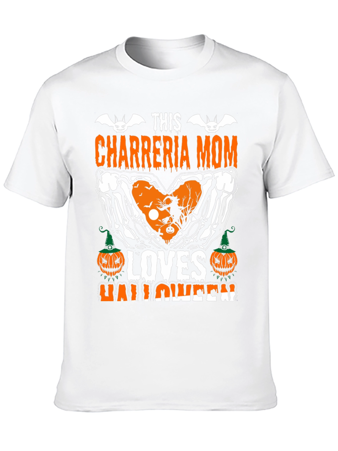 Chareria Mom Halloween T-Shirt Skeleton Hands & Pumpkins Design