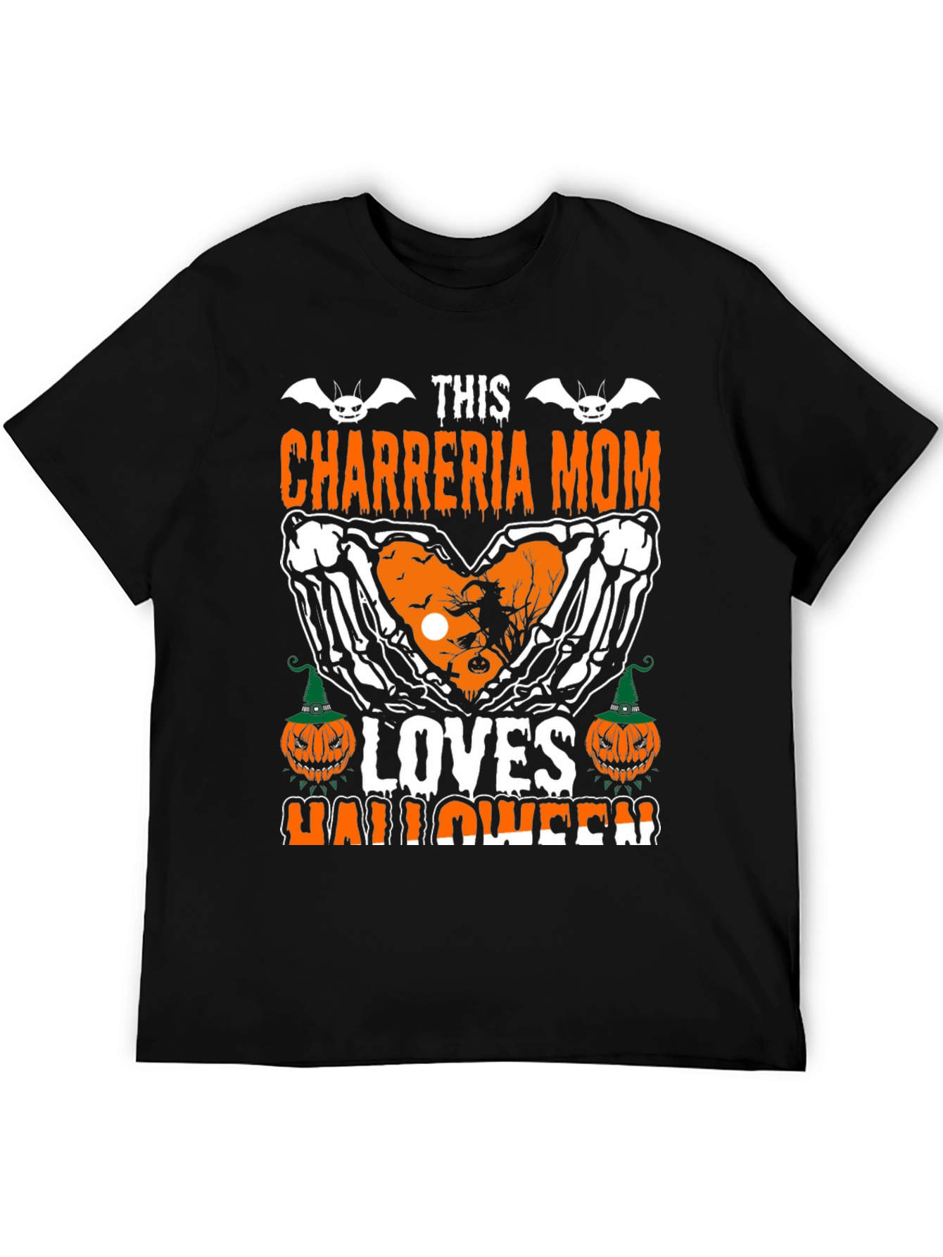 Chareria Mom Halloween T-Shirt Skeleton Hands & Pumpkins Design