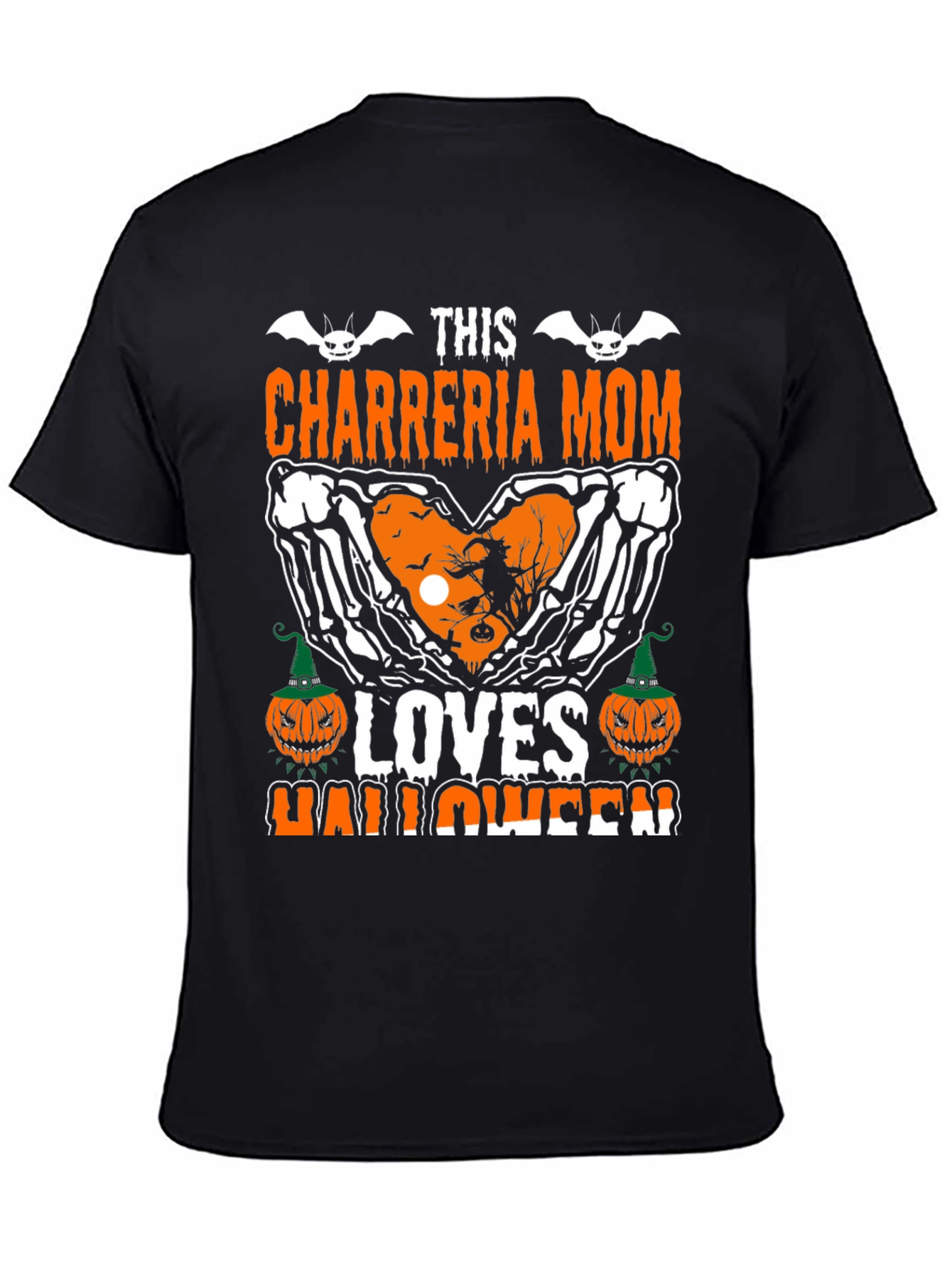 Chareria Mom Halloween T-Shirt Skeleton Hands & Pumpkins Design