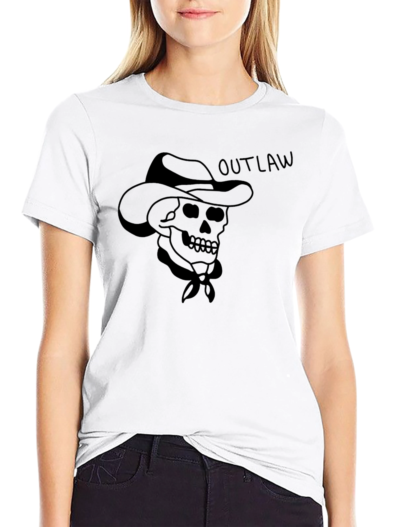 Outlaw Skull Graphic T-Shirt - Mens Black Cotton Tee