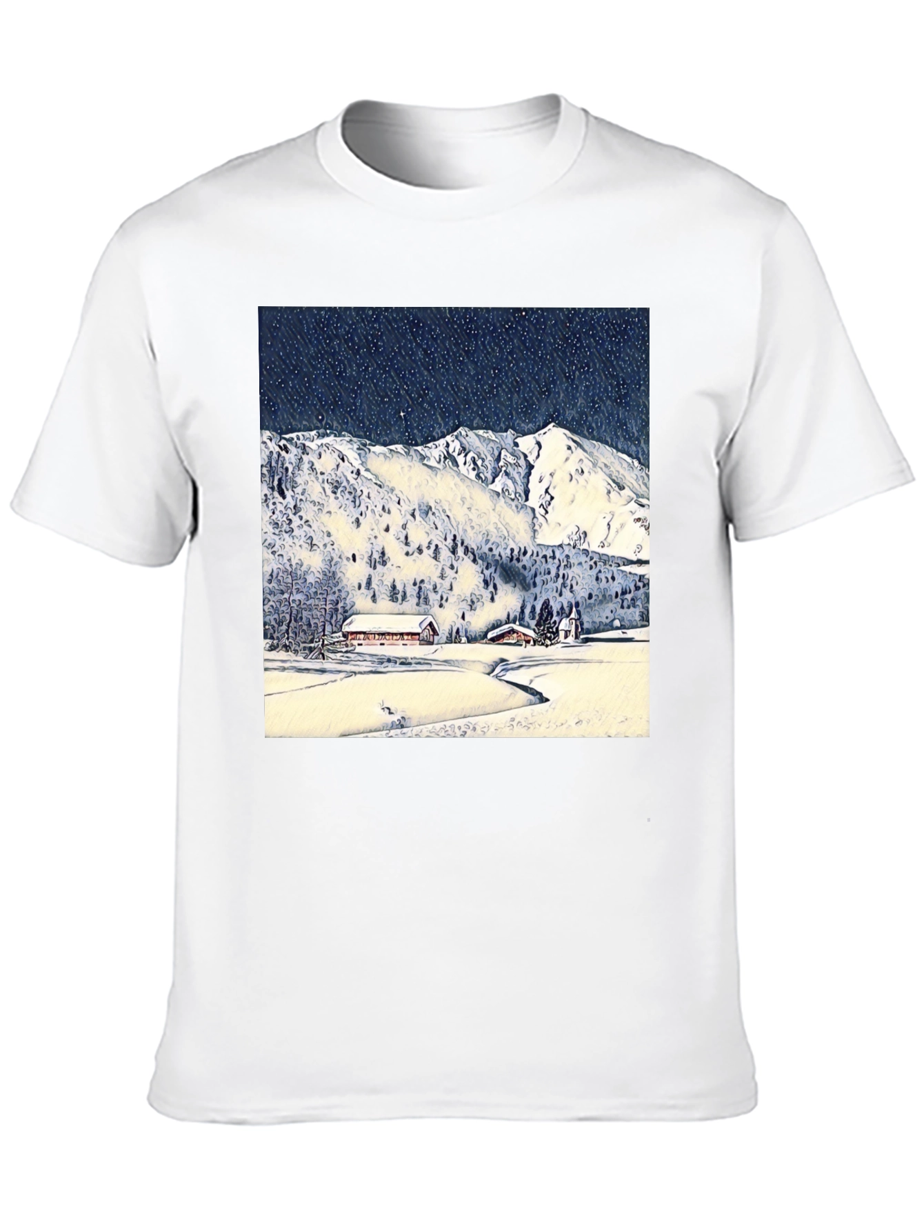 Snowy Mountain Scene Black T-Shirt