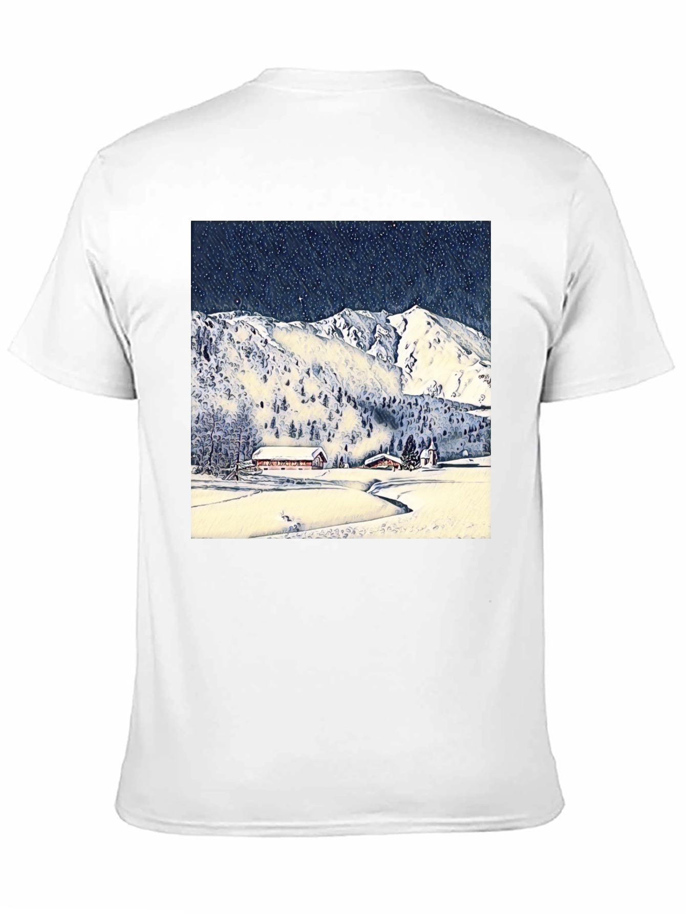 Snowy Mountain Scene Black T-Shirt
