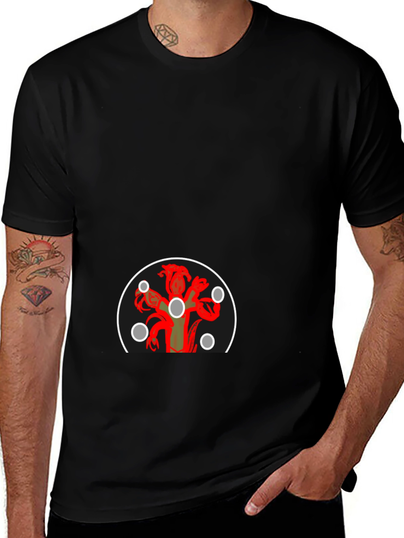 Graphic Print Tee - Hydra Design Black T-Shirt