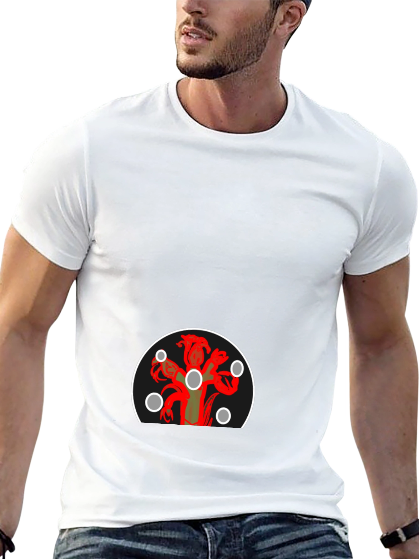 Graphic Print Tee - Hydra Design Black T-Shirt
