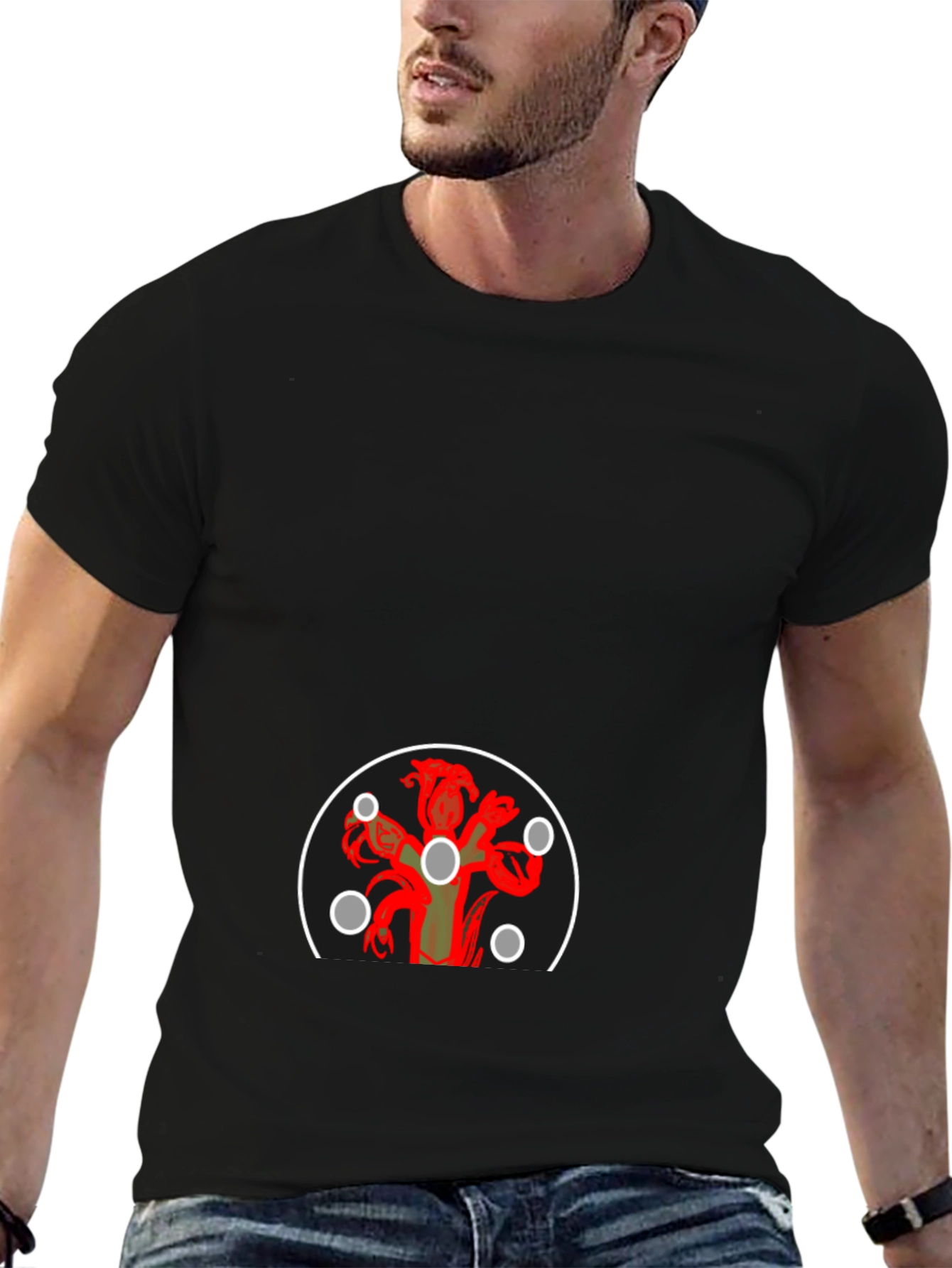 Graphic Print Tee - Hydra Design Black T-Shirt