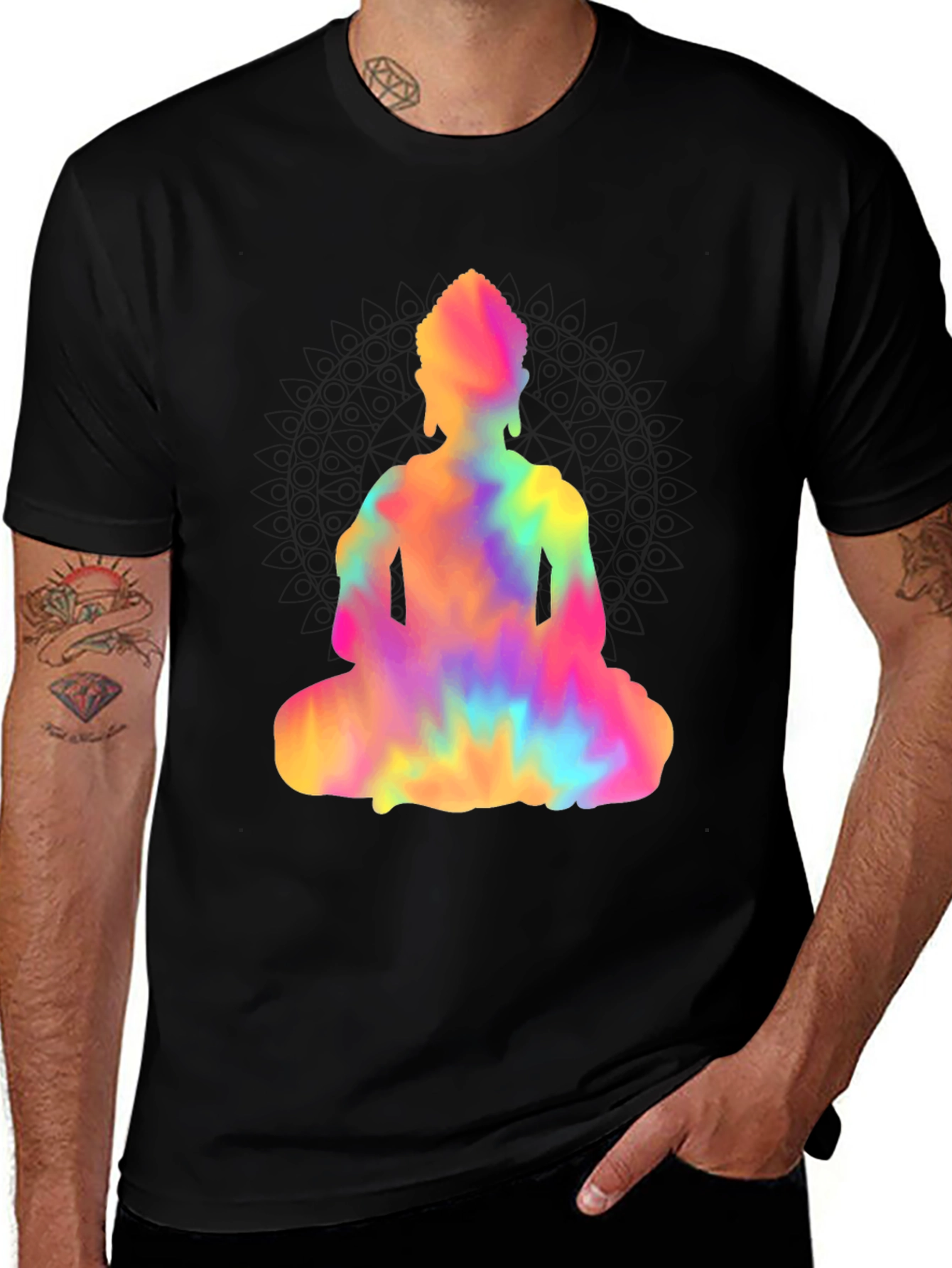 Tie-Dye Buddha Graphic Tee - Mens Black T-Shirt