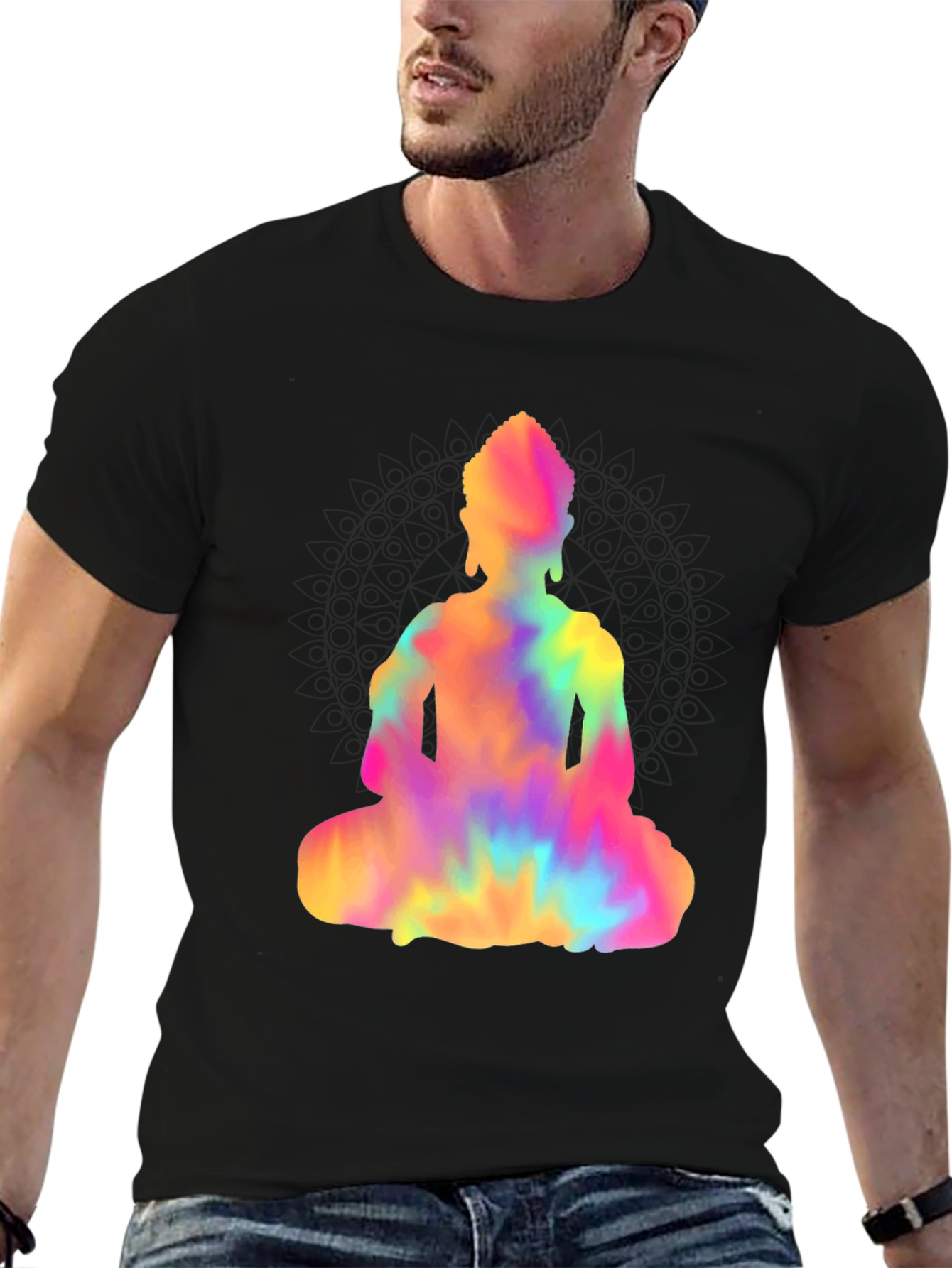 Tie-Dye Buddha Graphic Tee - Mens Black T-Shirt