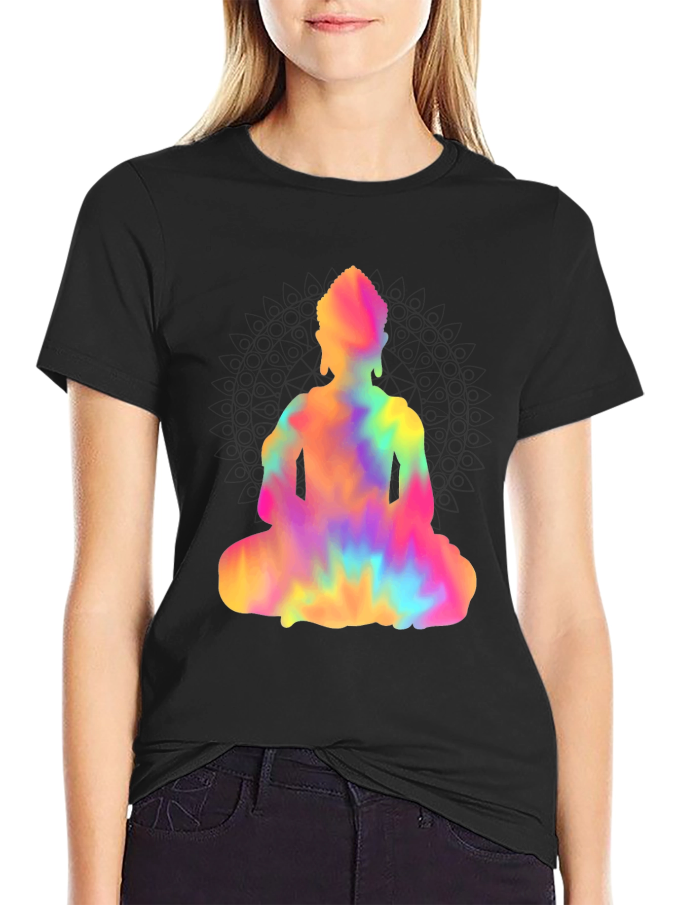Tie-Dye Buddha Graphic Tee - Mens Black T-Shirt