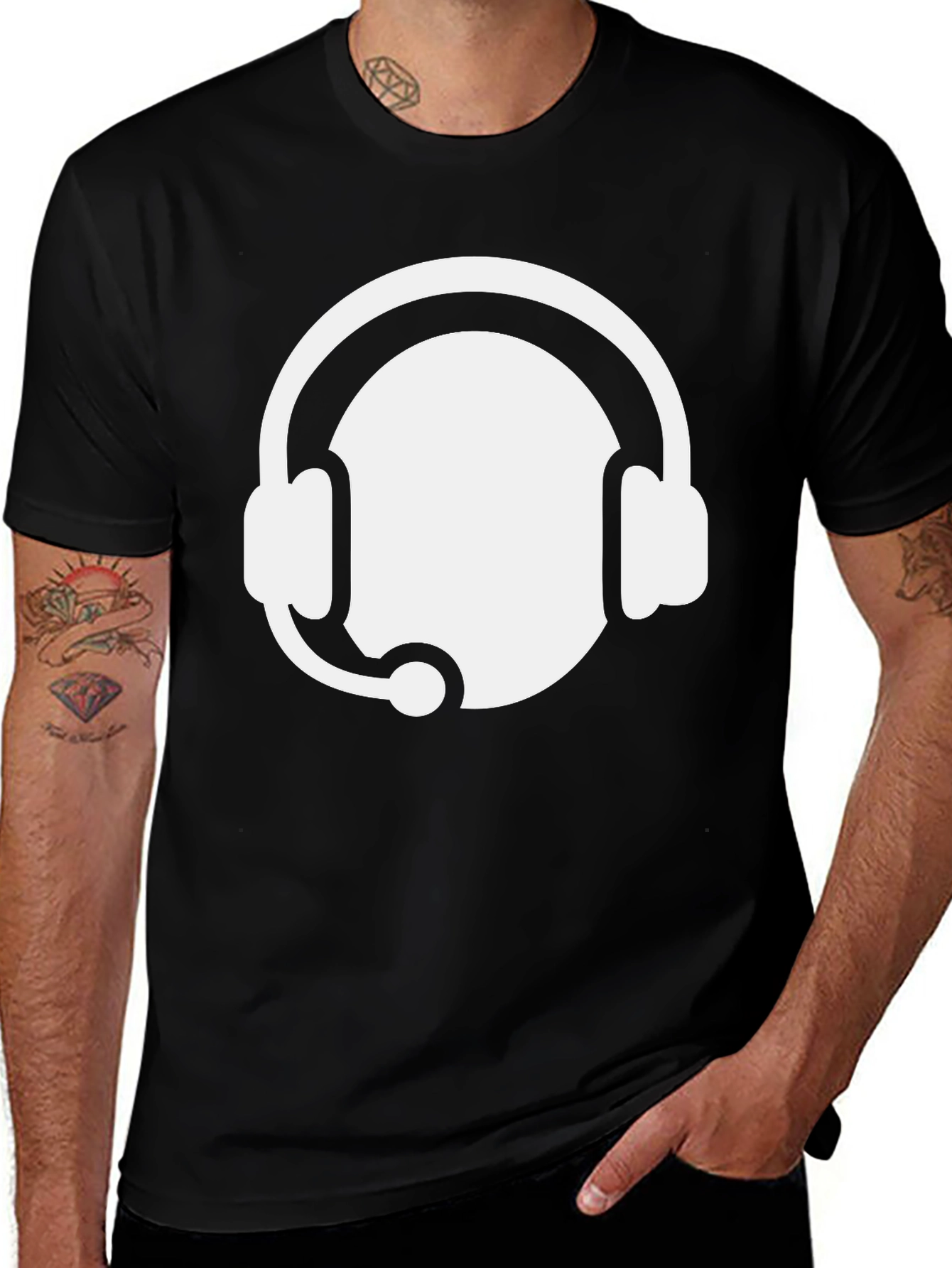Gamer Headset Graphic Tee - Black Cotton Blend