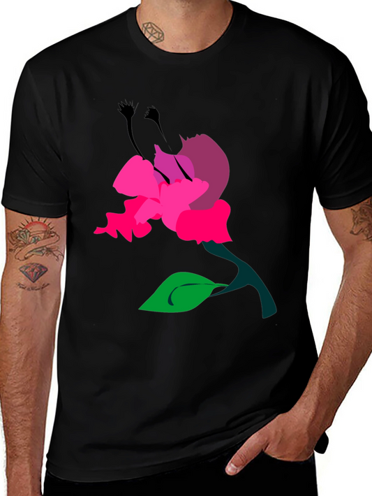 Floral Graphic Print Mens Black T-Shirt