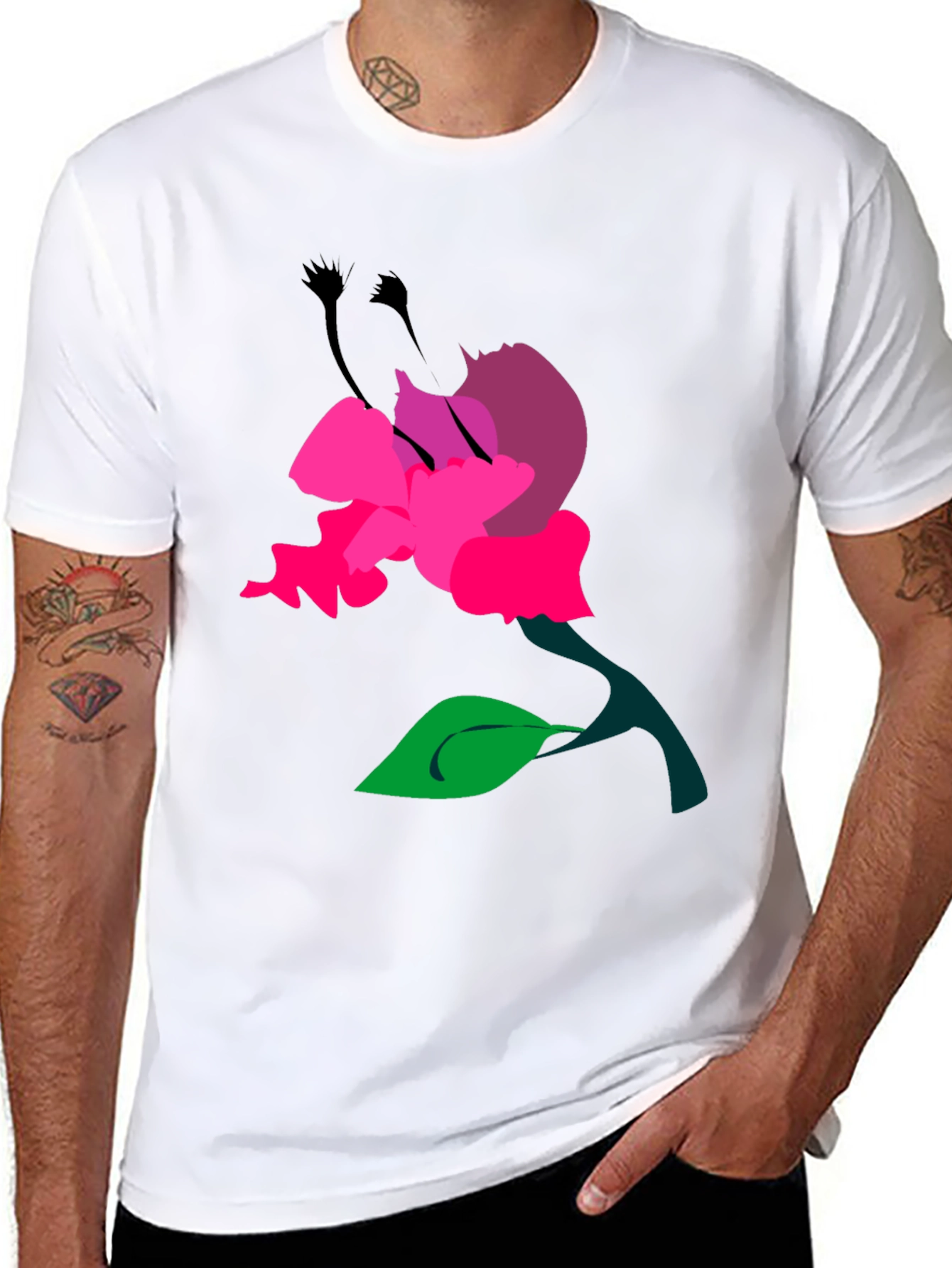 Floral Graphic Print Mens Black T-Shirt