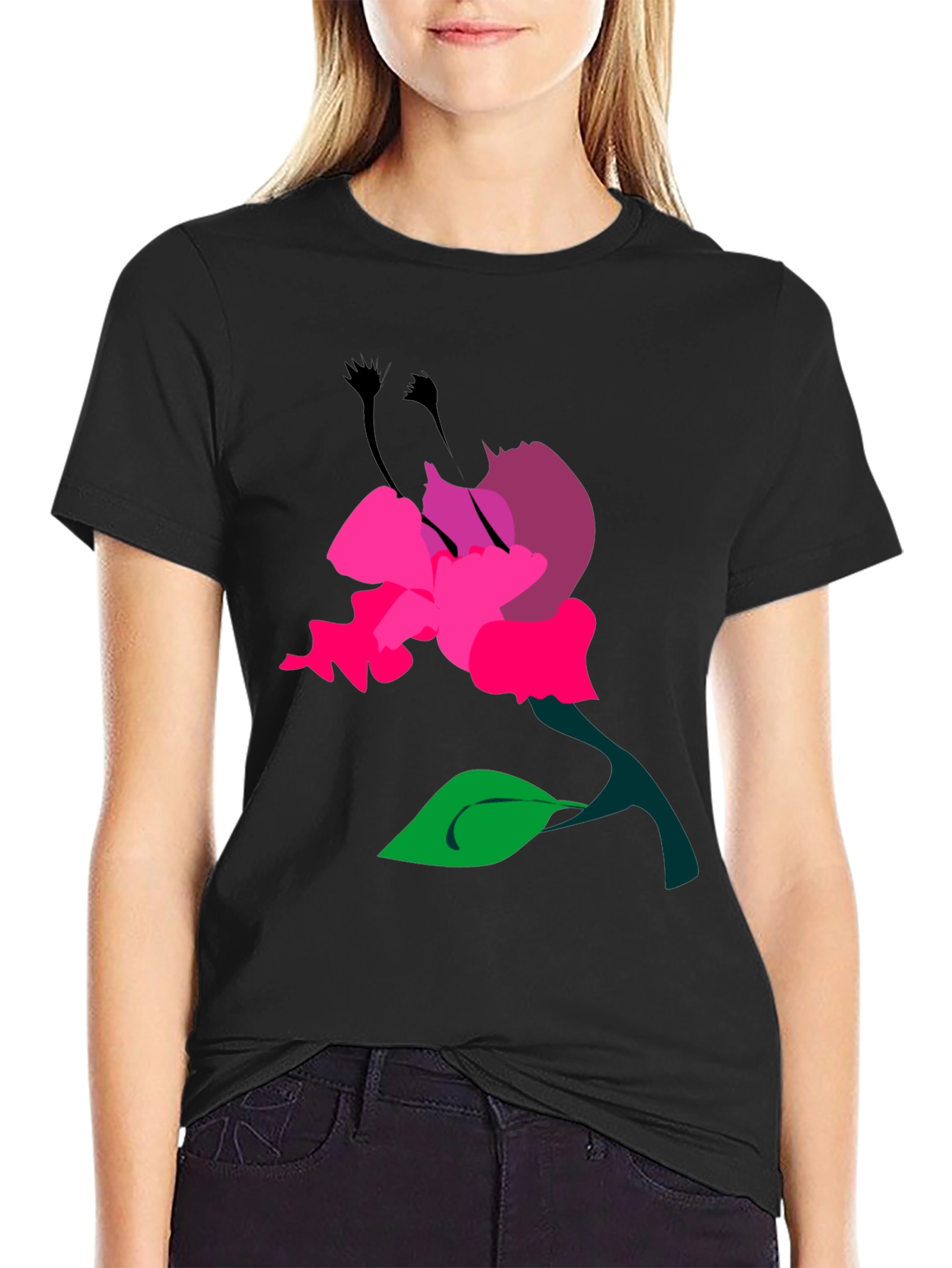 Floral Graphic Print Mens Black T-Shirt