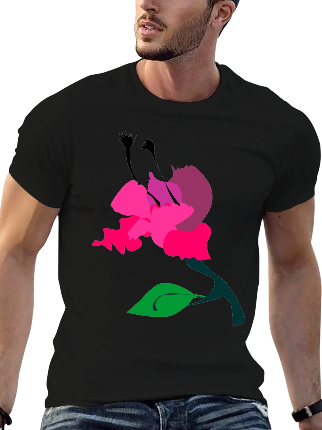 Floral Graphic Print Mens Black T-Shirt