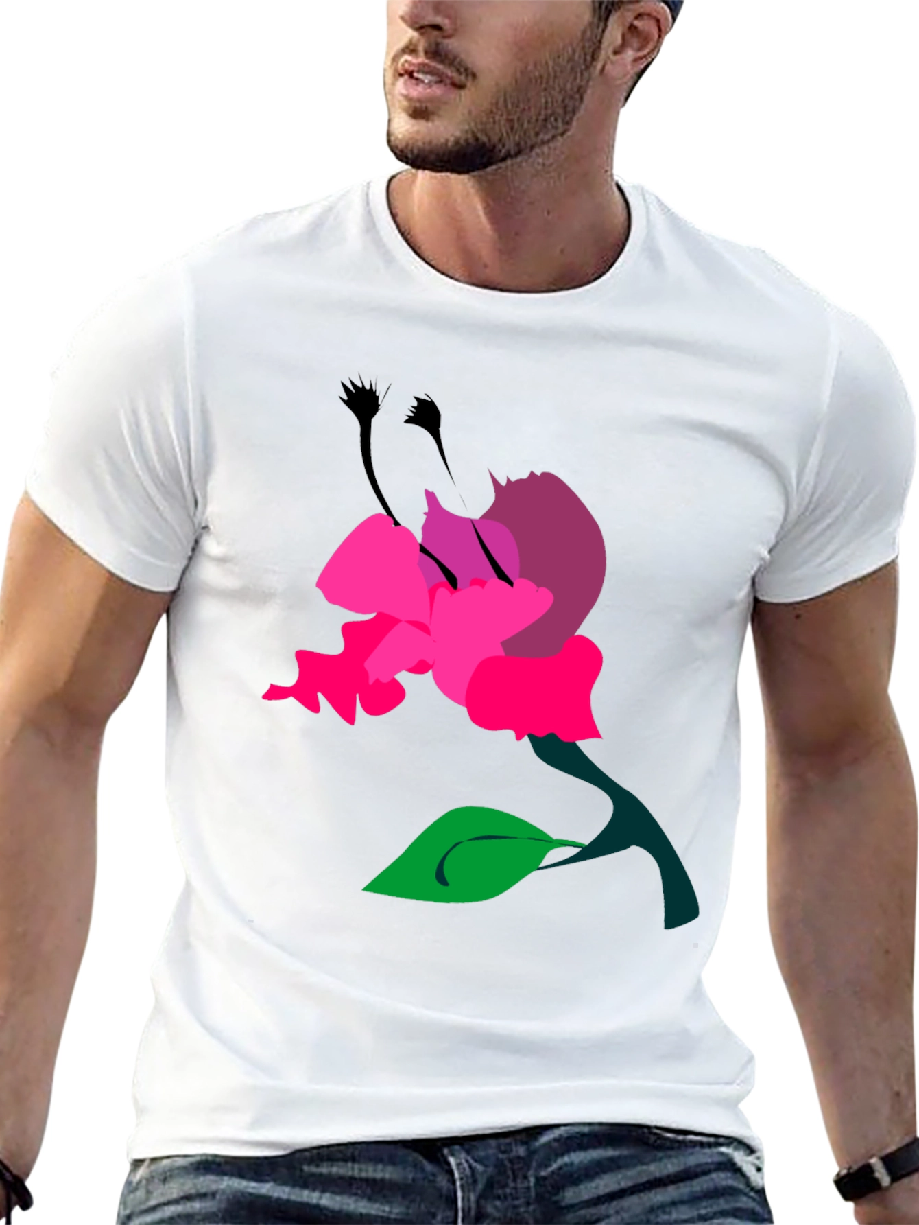 Floral Graphic Print Mens Black T-Shirt