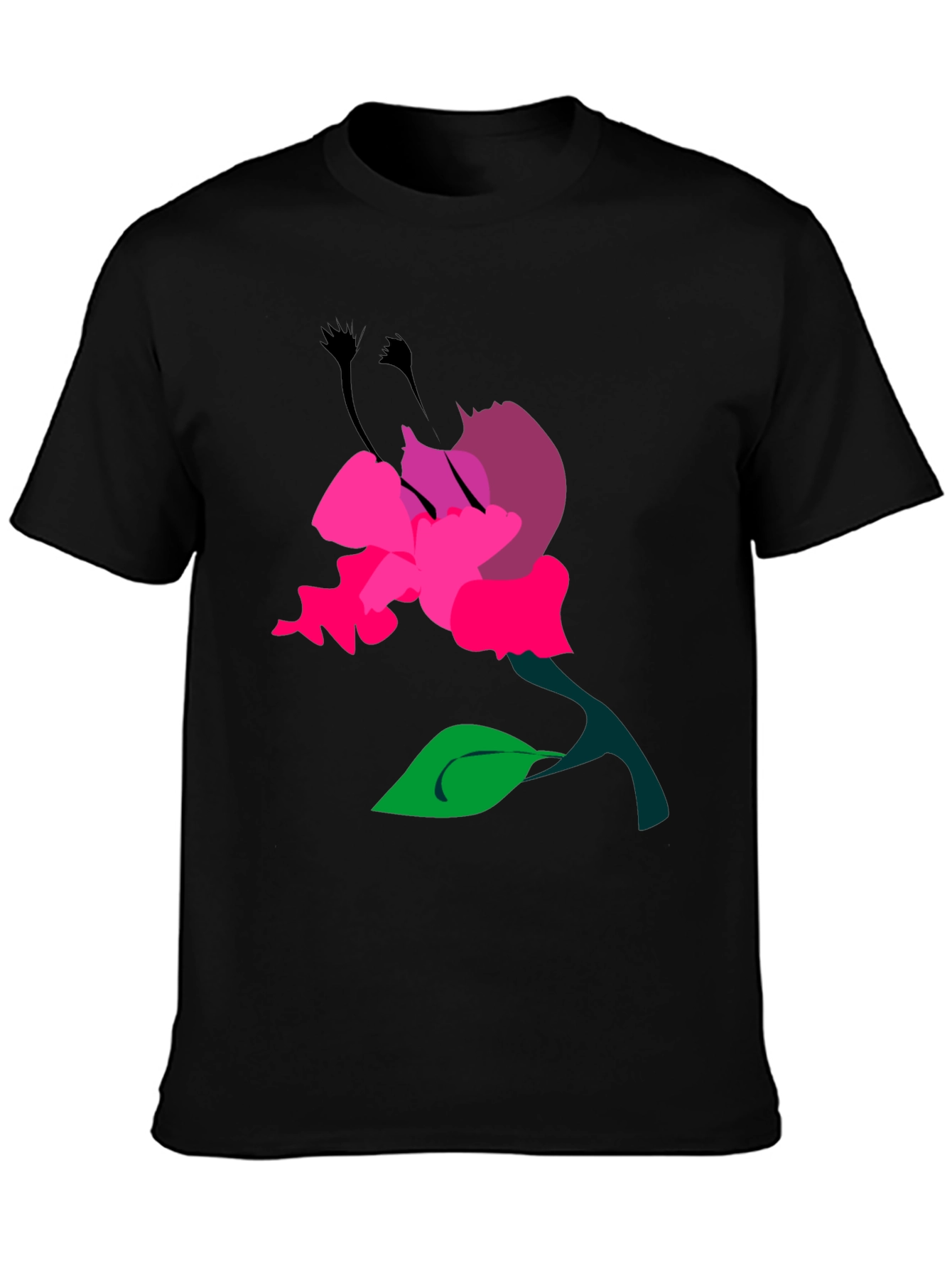 Floral Graphic Print Mens Black T-Shirt