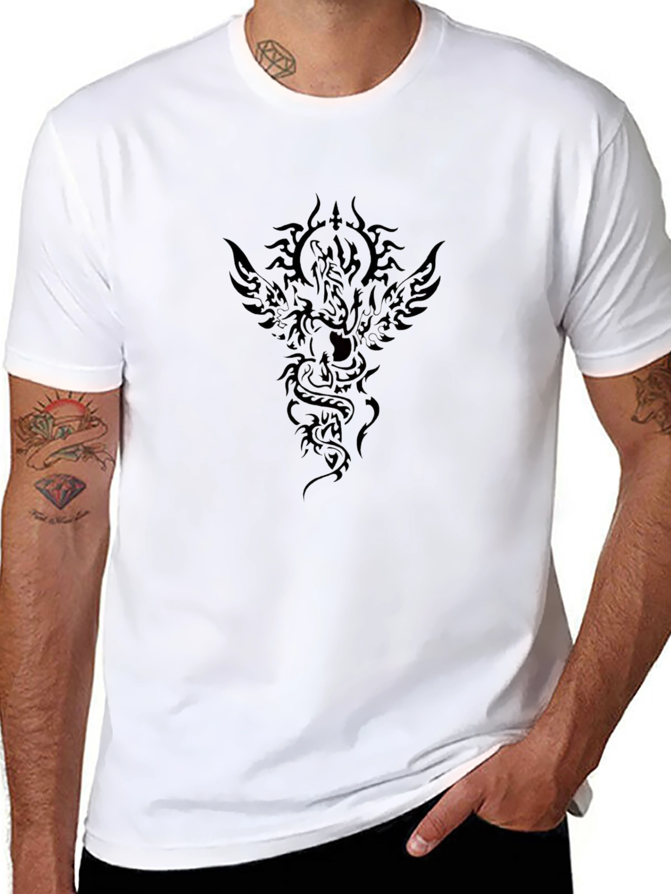Black T-Shirt with Phoenix Serpent Design