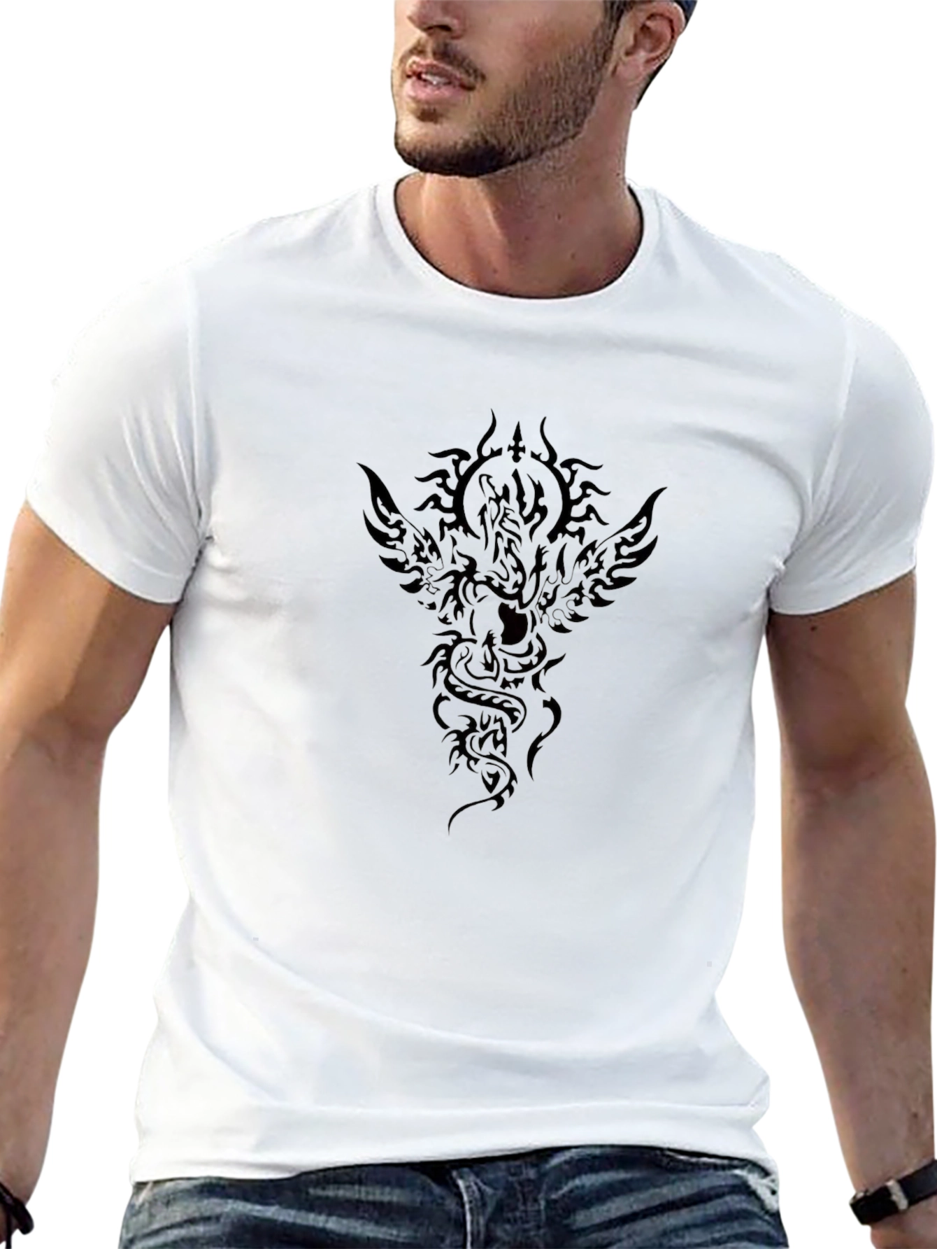Black T-Shirt with Phoenix Serpent Design