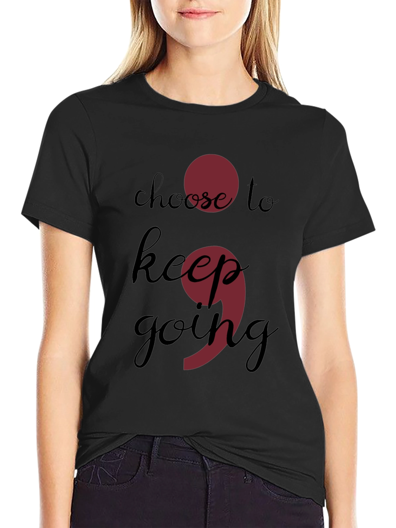 Choose to Keep Going Semicolon Black T-Shirt