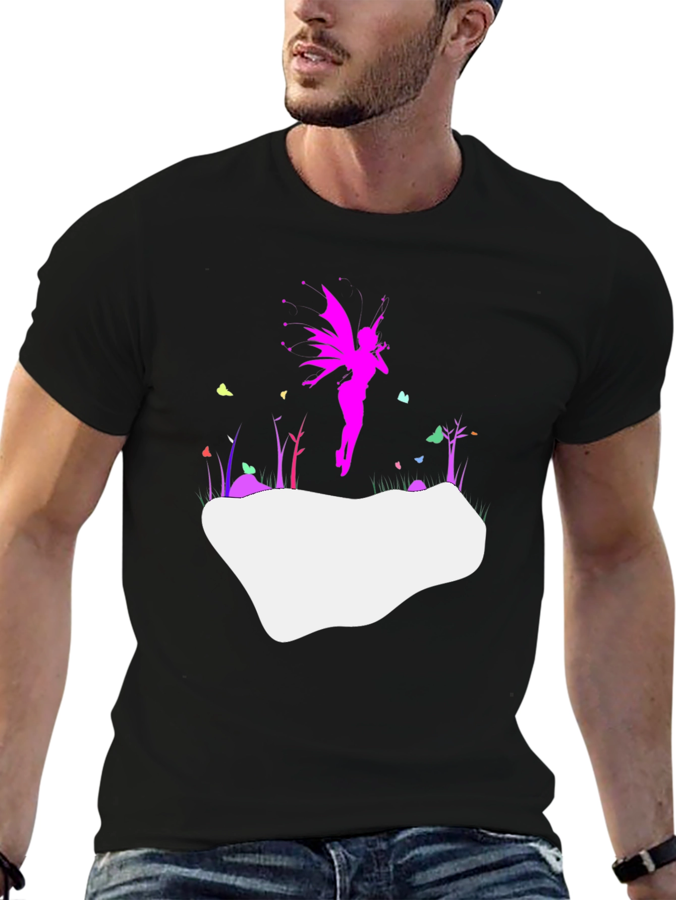 Whimsical Fairy Graphic Tee - Stylish Black T-Shirt