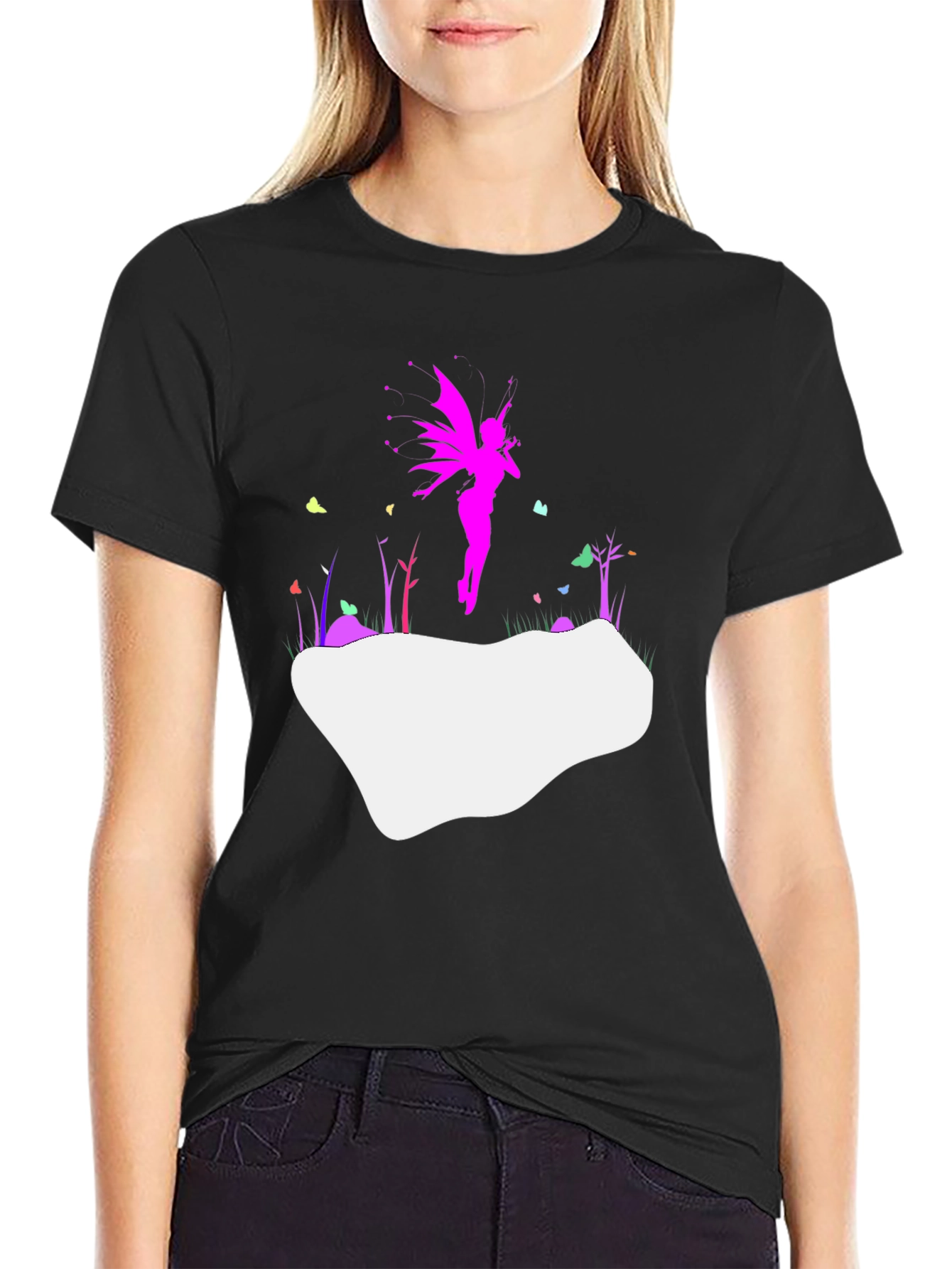 Whimsical Fairy Graphic Tee - Stylish Black T-Shirt