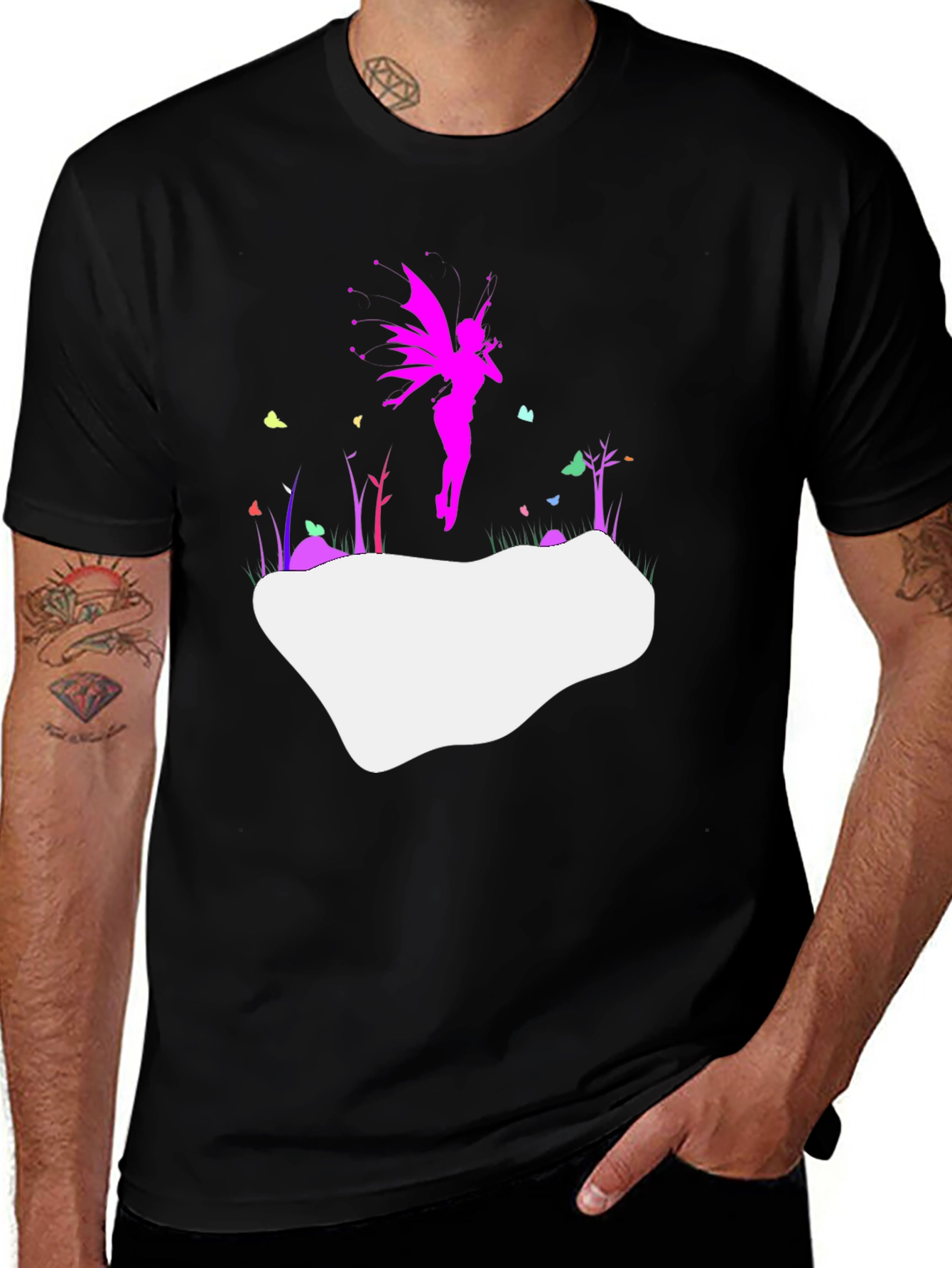 Whimsical Fairy Graphic Tee - Stylish Black T-Shirt