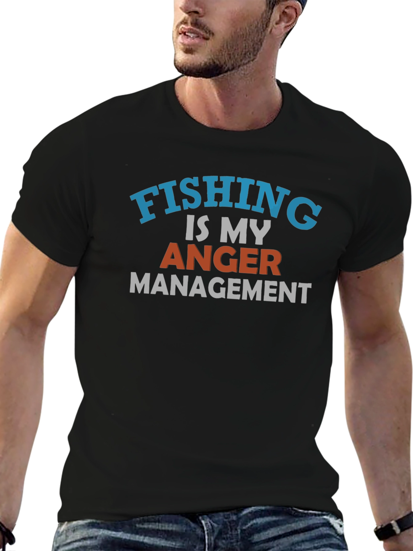 Fishing is My Anger Management Black T-Shirt