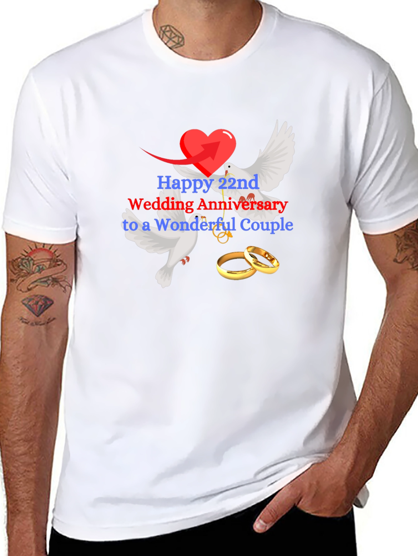 22nd Wedding Anniversary Dove & Rings Black Tee