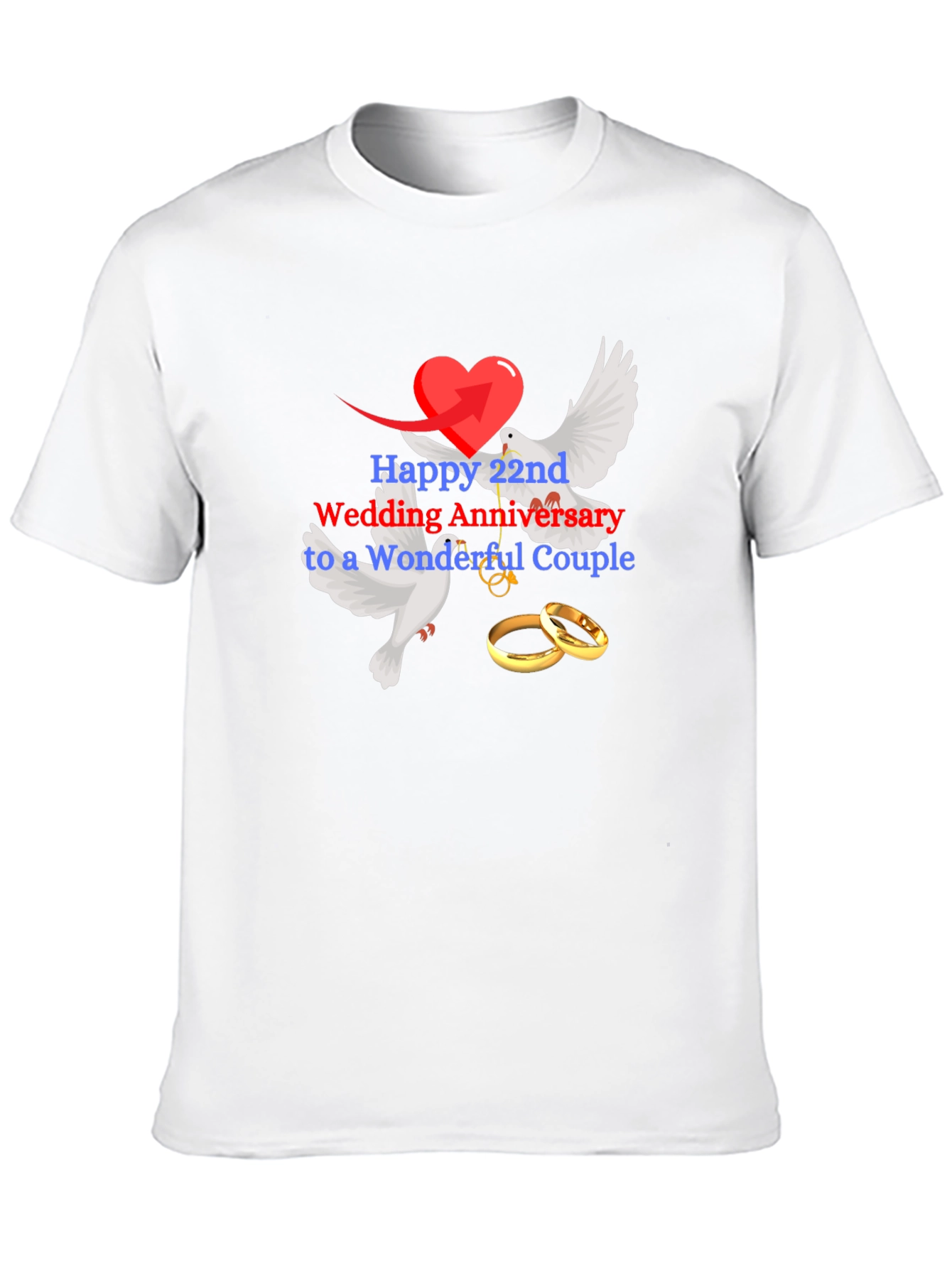 22nd Wedding Anniversary Dove & Rings Black Tee