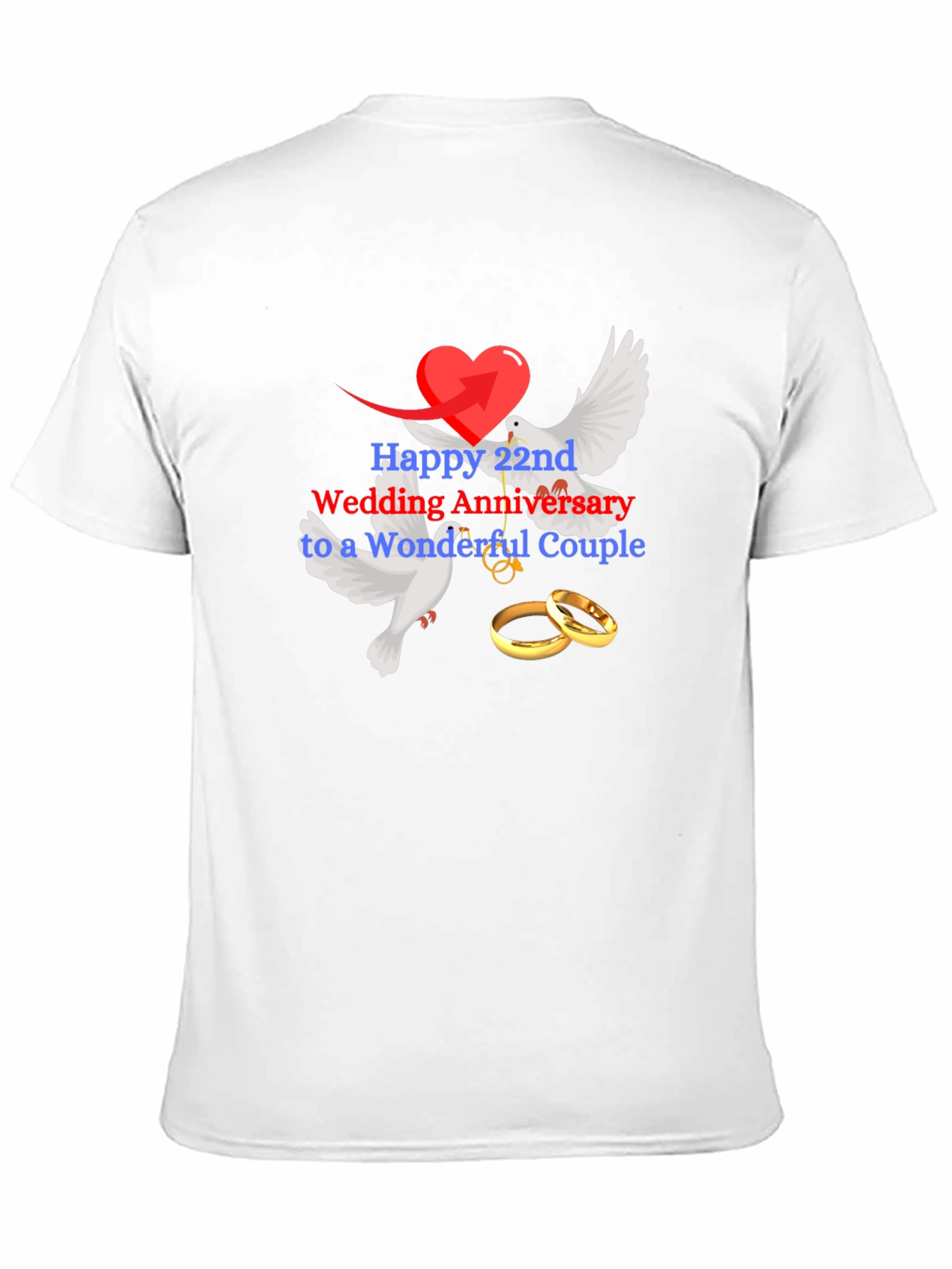 22nd Wedding Anniversary Dove & Rings Black Tee
