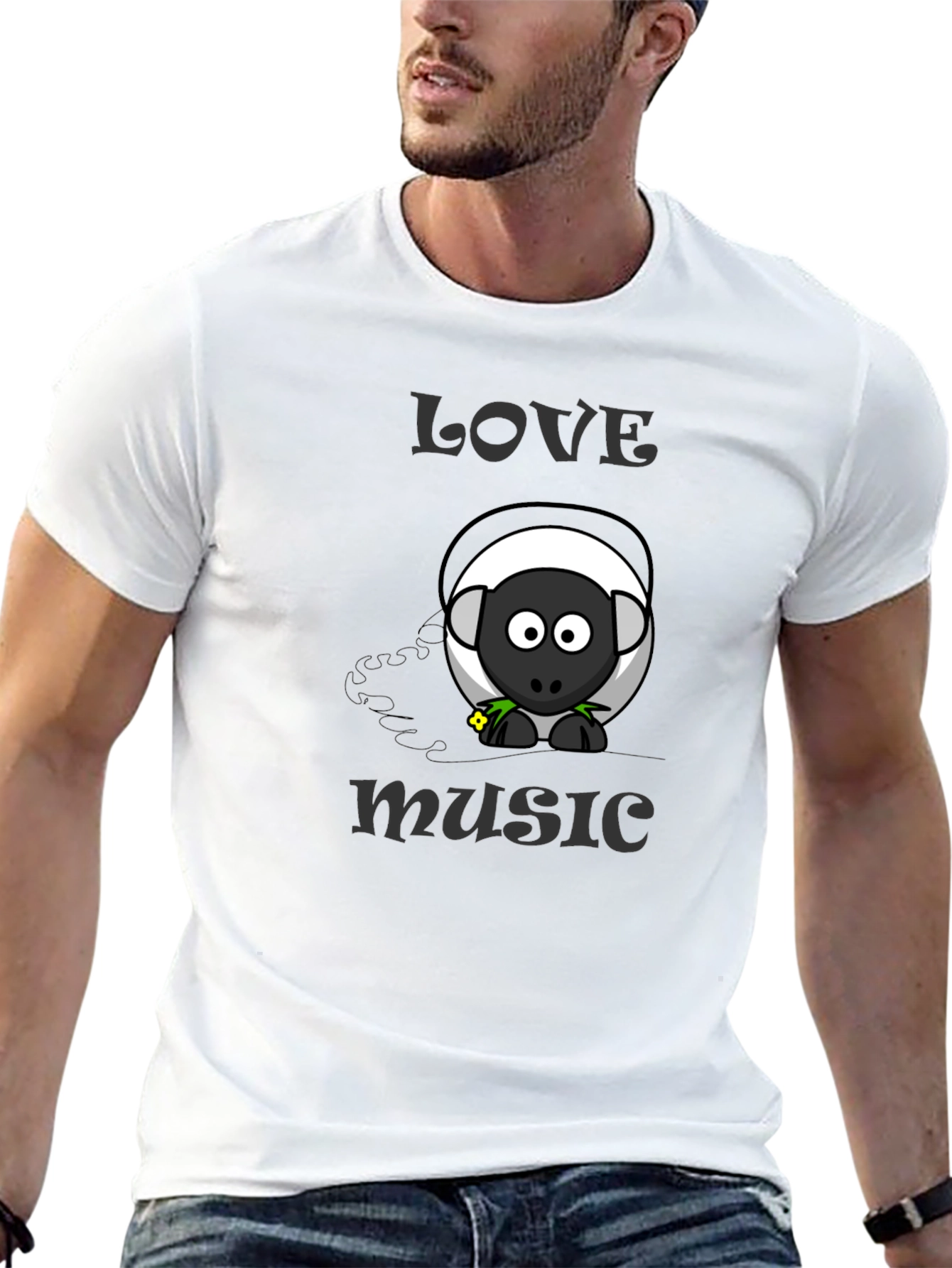 Love Music Sheep Cartoon Graphic T-Shirt