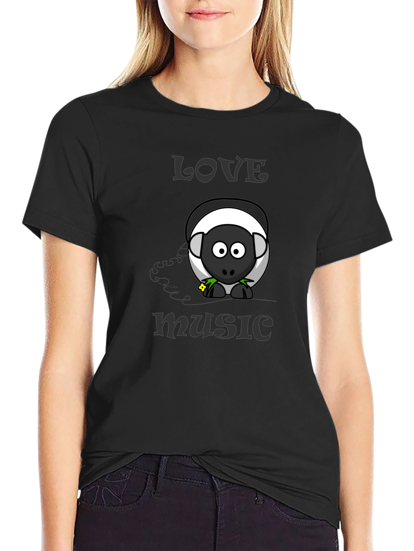 Love Music Sheep Cartoon Graphic T-Shirt